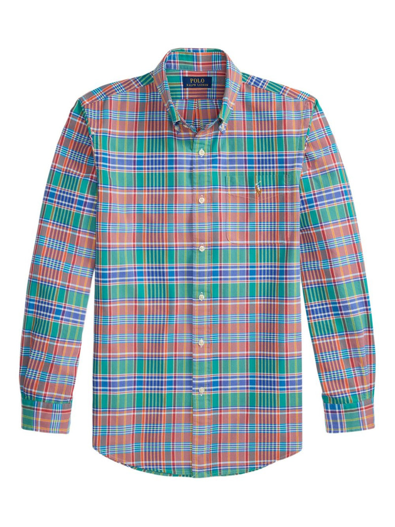 plaid-pattern logo-embroidered shirt 1