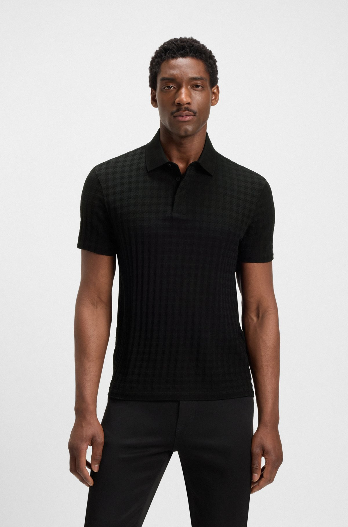 PORSCHE X BOSS POLO SHIRT IN HOUNDSTOOTH-JACQUARD MERCERIZED COTTON - 2