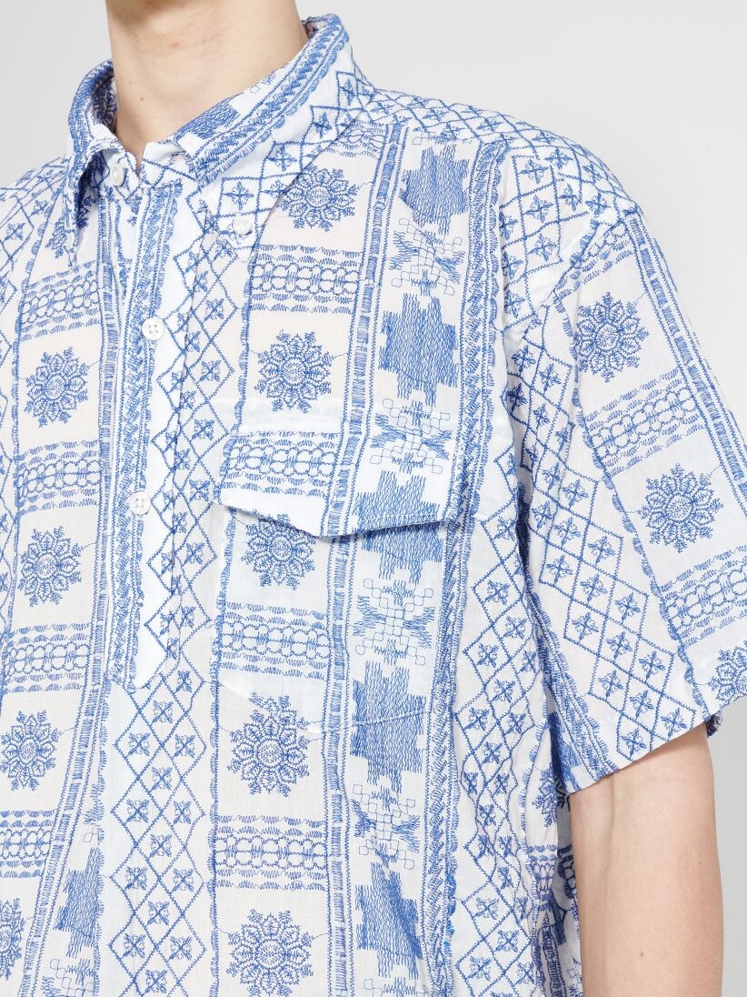ENGINEERED GARMENTS POPOVER BD SHIRT BLUE / WHITE CP EMBROIDERY - 5