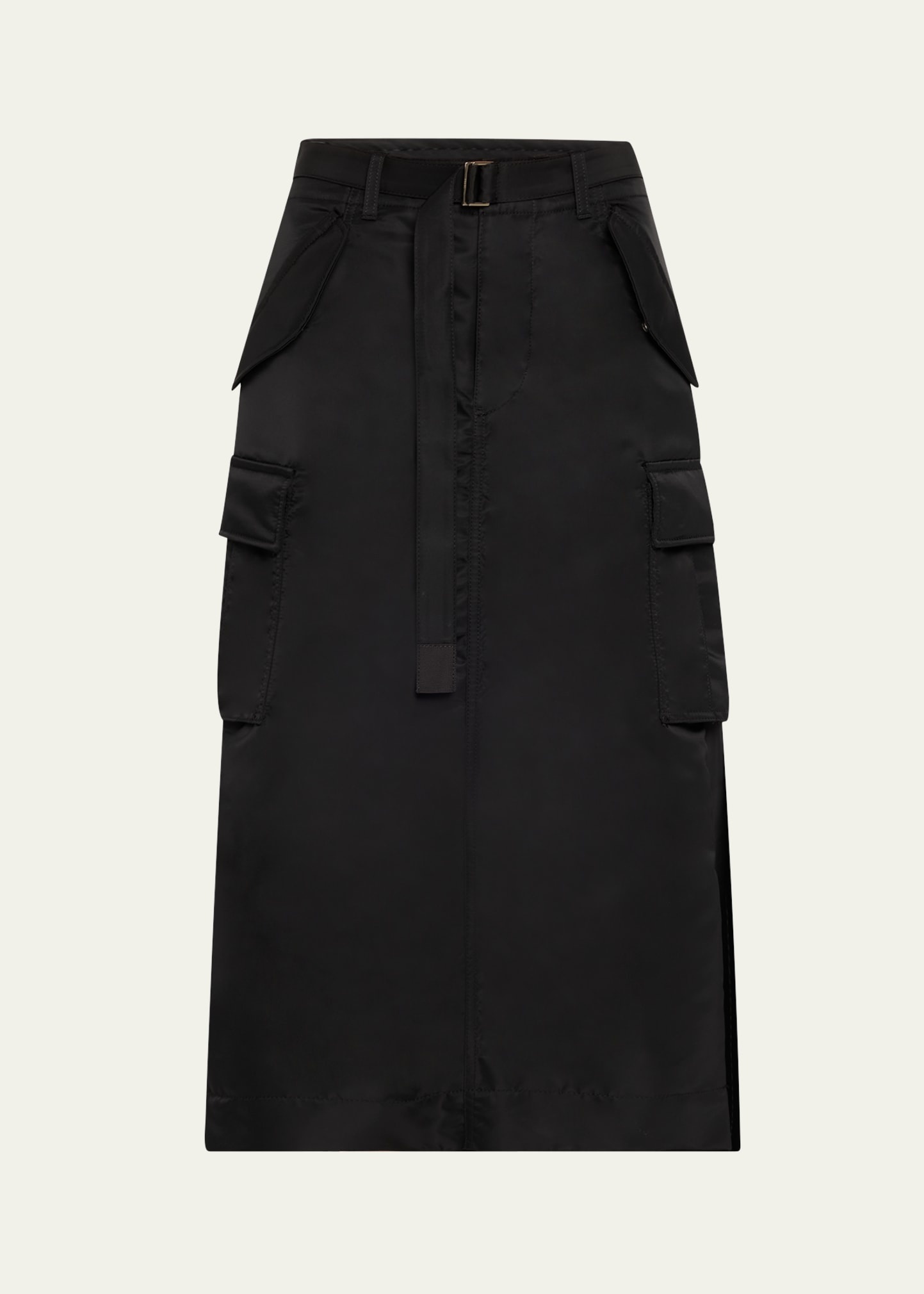 Nylon-Twill Pleated Back Midi Skirt - 1