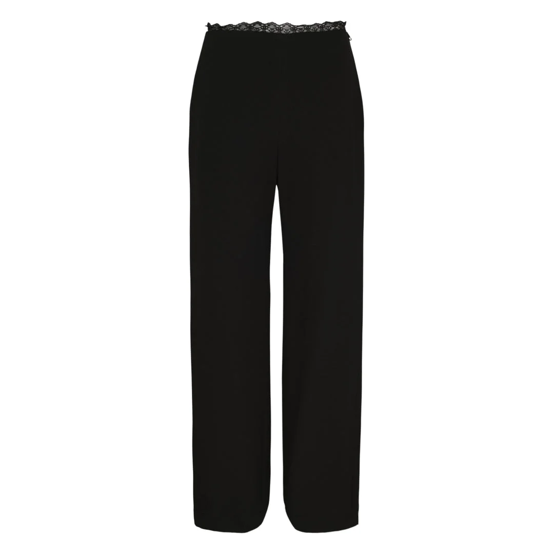 Black Lace Trim Wide Pants - 1