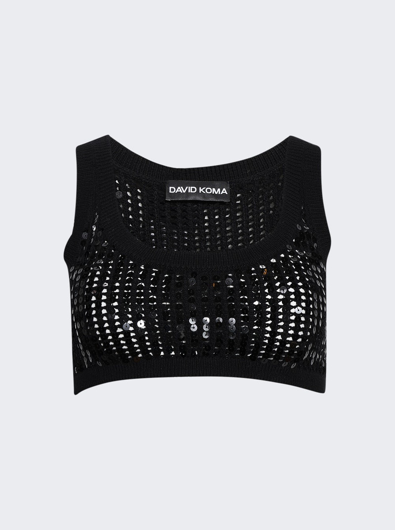 David Koma Sequin Crop Knit Top Black outlook