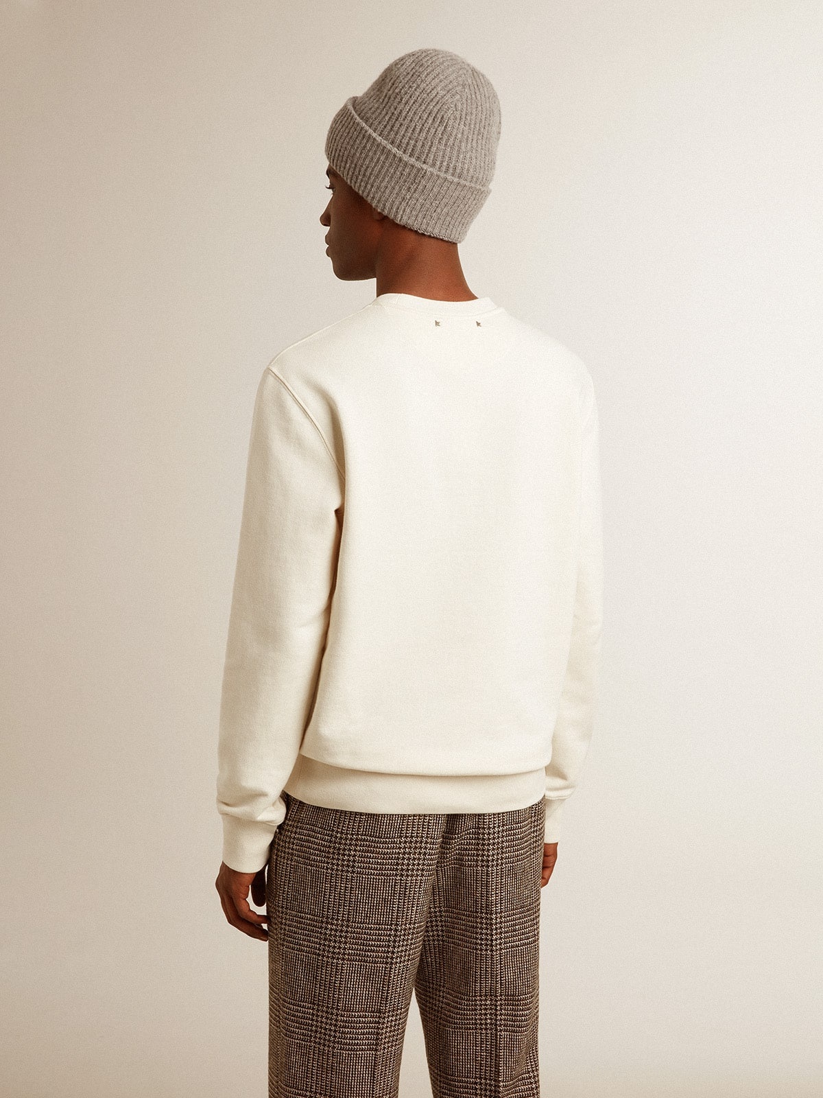 Men's cotton crew-neck sweatshirt with embroidered lettering - 5