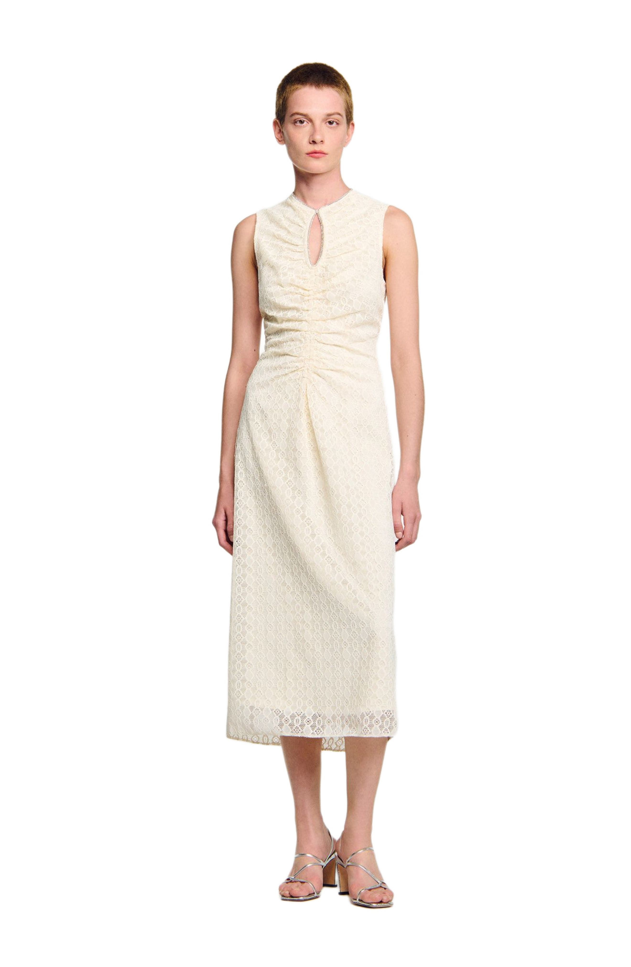 SANDRO Lace Keyhole Maxi Dress in Ecru at Nordstrom - 6