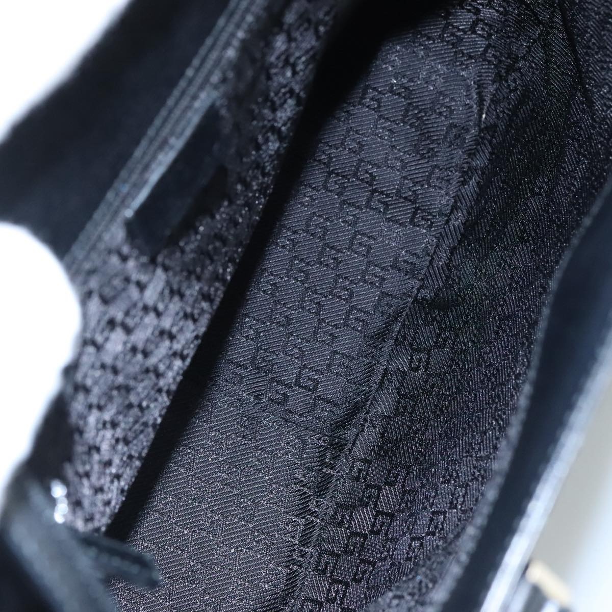 GUCCI Hand Bag Canvas Leather Gray Black Gold - 16