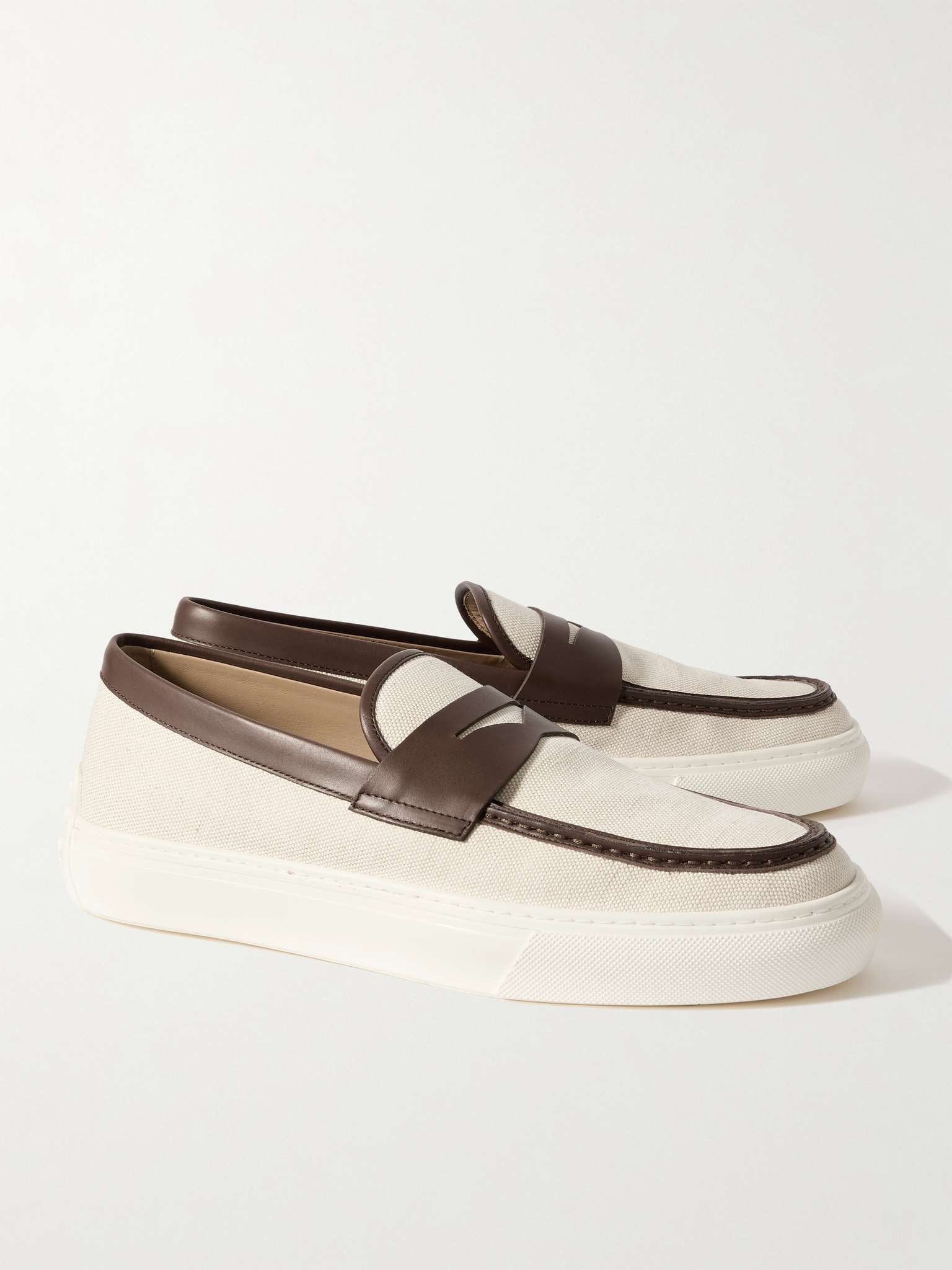 Leather-Trimmed Canvas Penny Loafers - 4