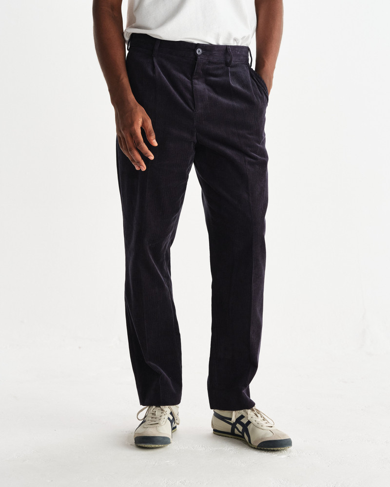 Wax London Aubyn - Navy Soft Corduroy Pleated Trousers outlook
