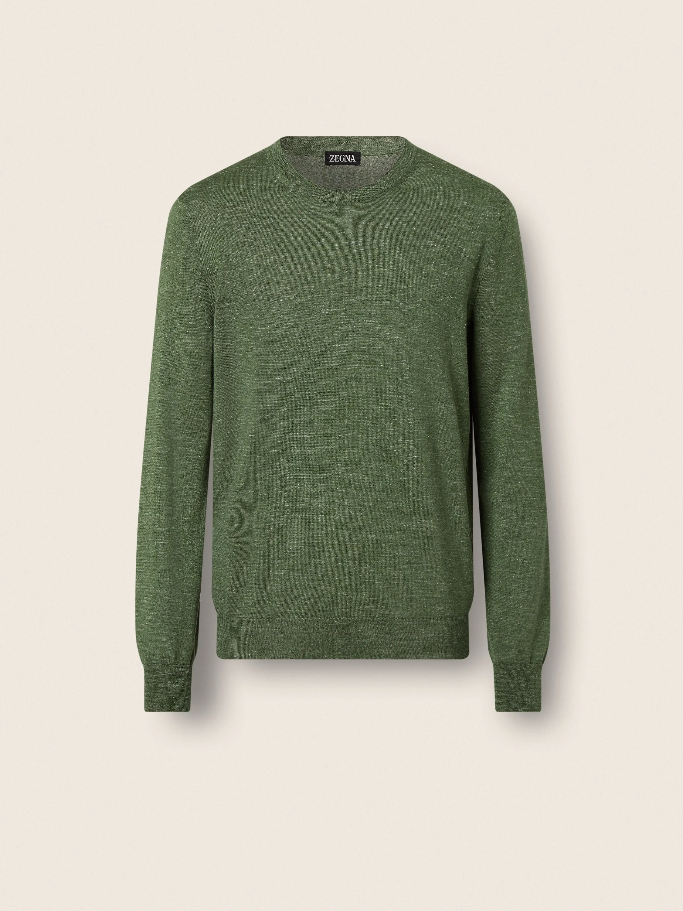 PINE GREEN MÉLANGE SILK CASHMERE AND LINEN CREWNECK - 1