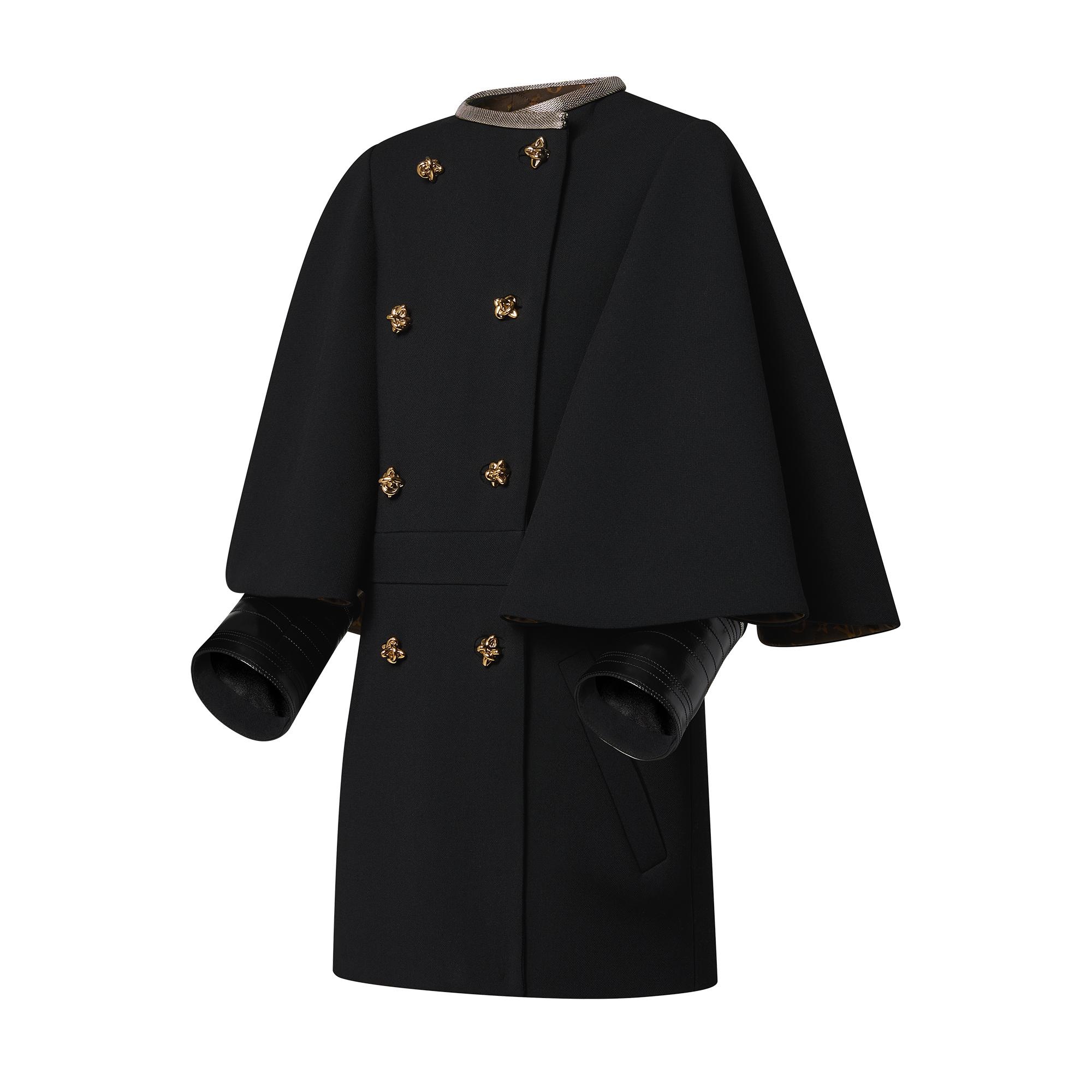 Wool Crepe Cape-Sleeve Coat - 2