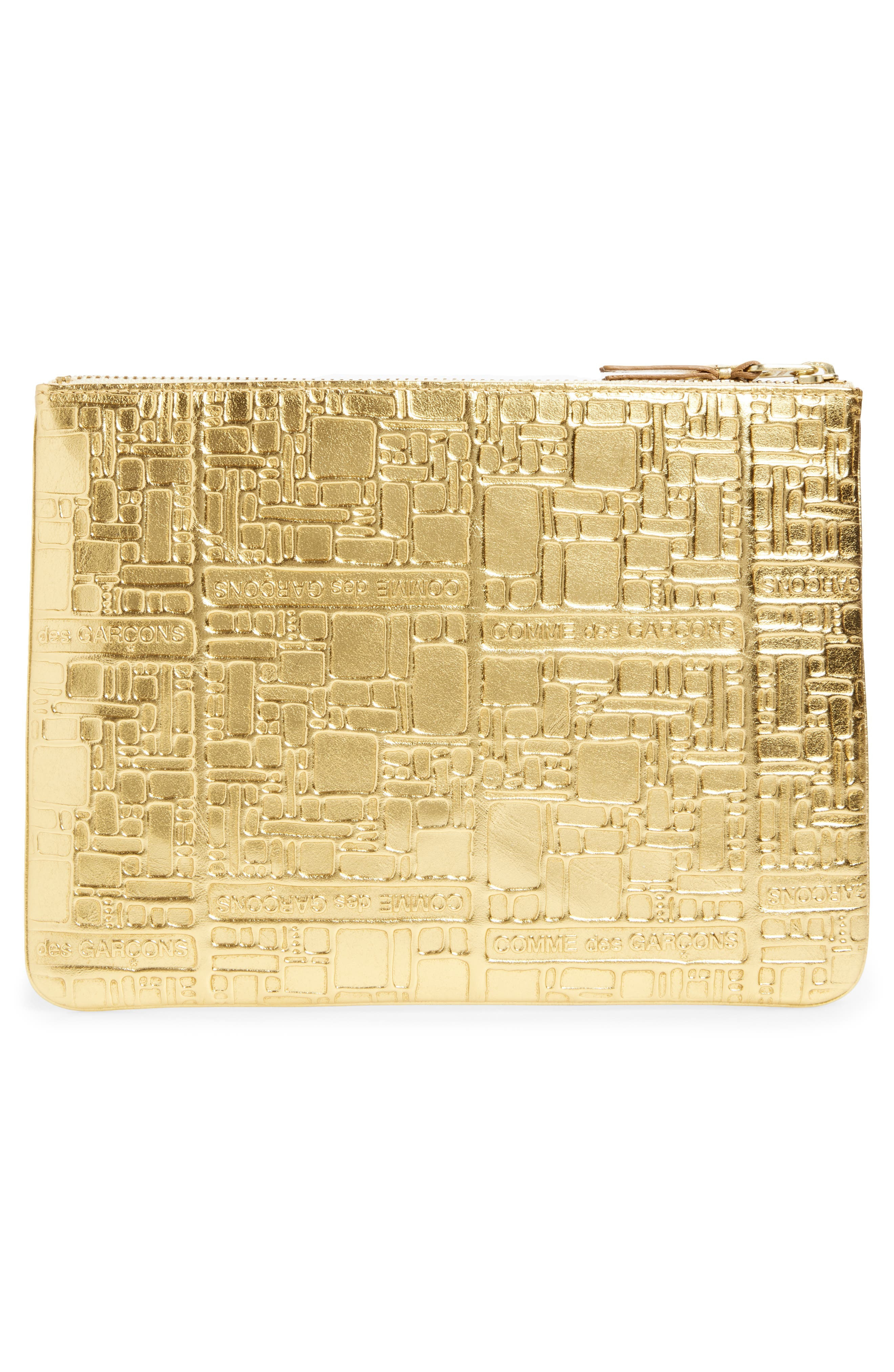 Comme des Garçons Wallets Embossed Logo Leather Pouch in Gold at Nordstrom - 2