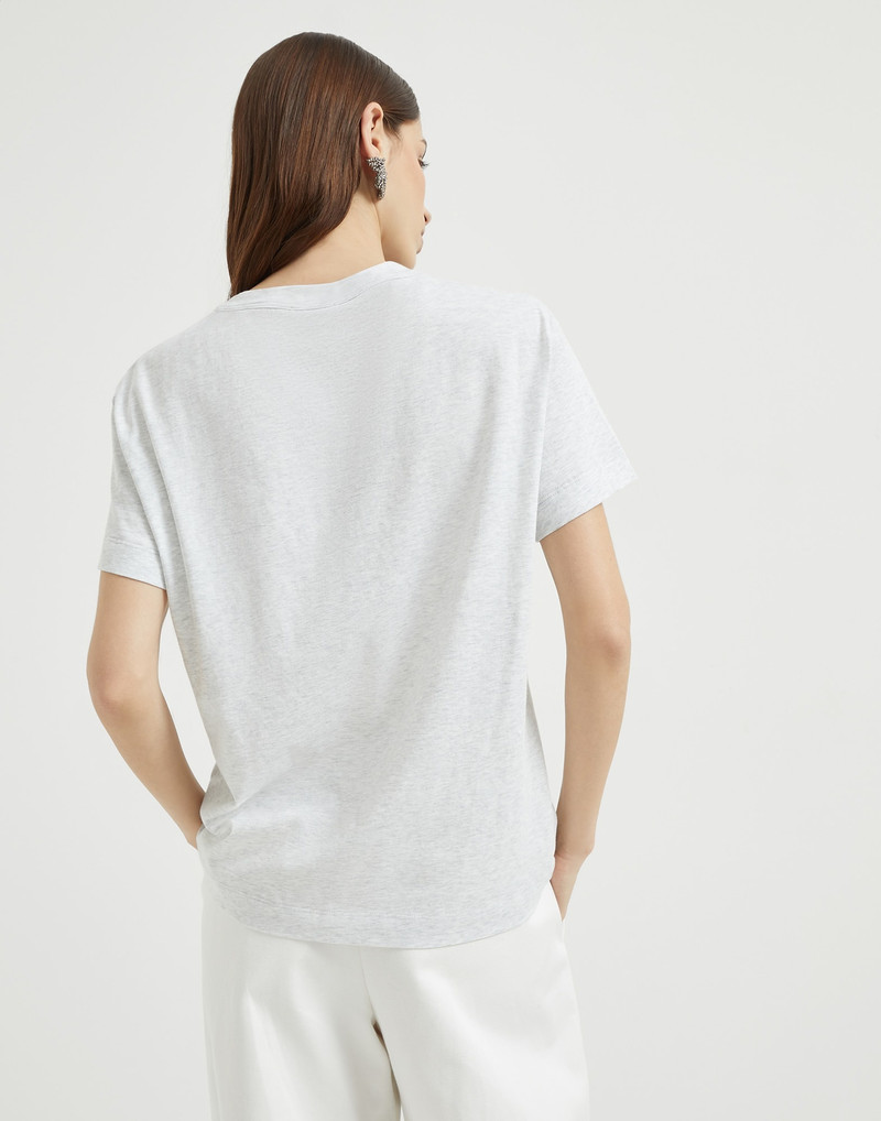 Brunello Cucinelli Cotton jersey T-shirt with dazzling chalk stripe embroidery outlook