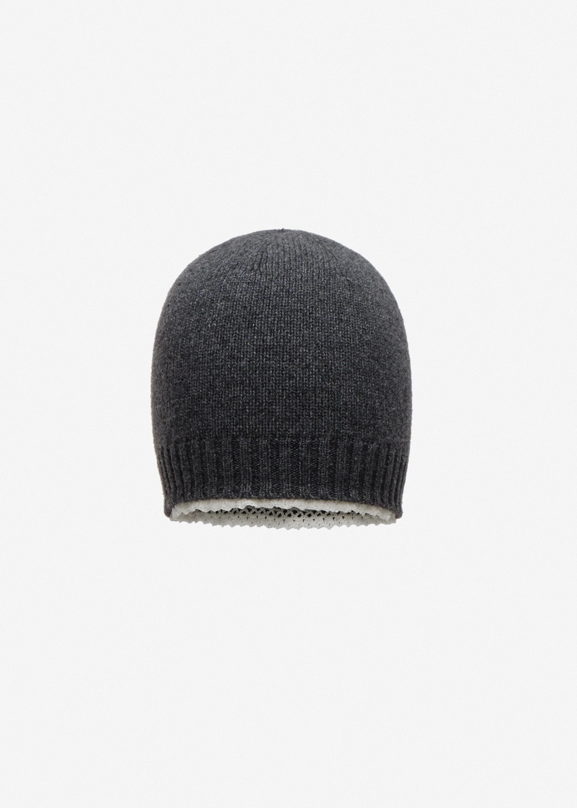 Cashmere crochet-trim beanie in dark grey - 1