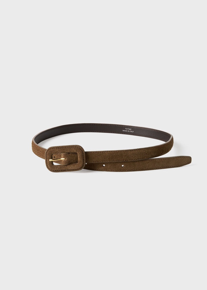 Slim covered buckle leather belt brown suede - 3