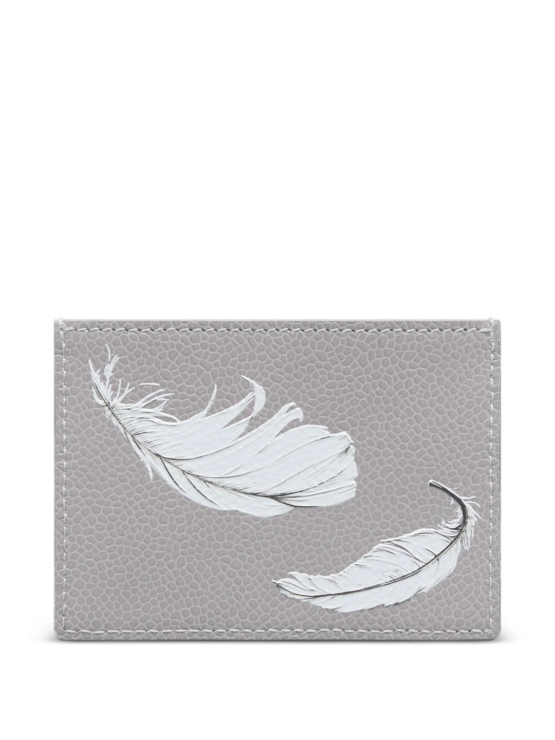 Feather Print Pebble Grain Single Card Holder Men - 2