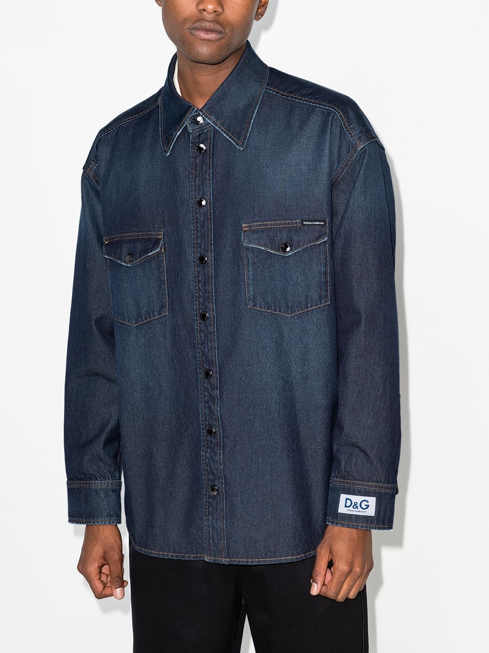 logo patch buttoned denim shirt - 2