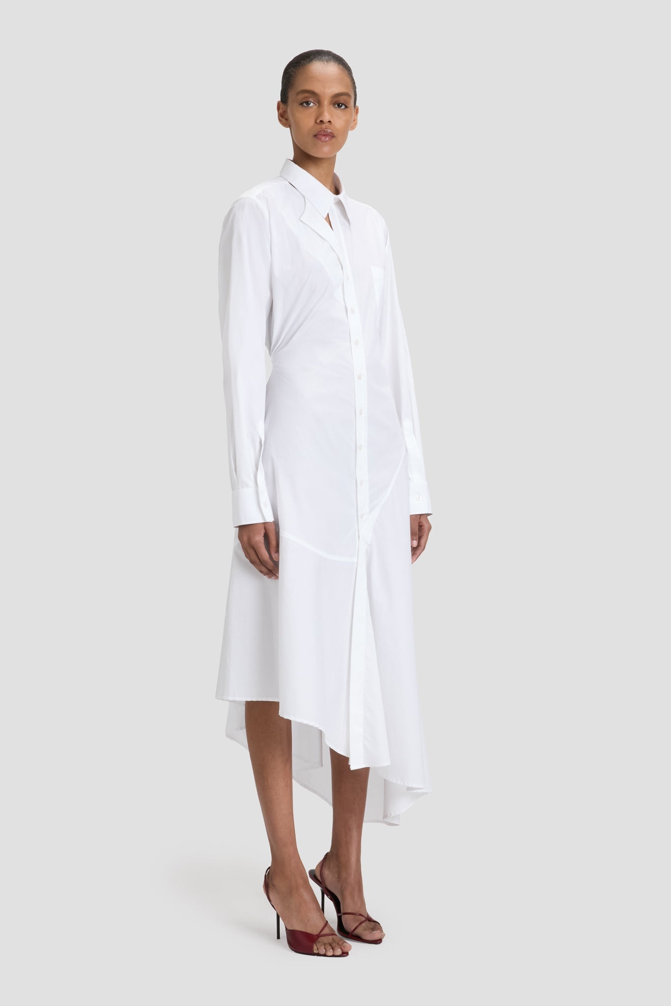 Panelled Shirt Dress In White - 4