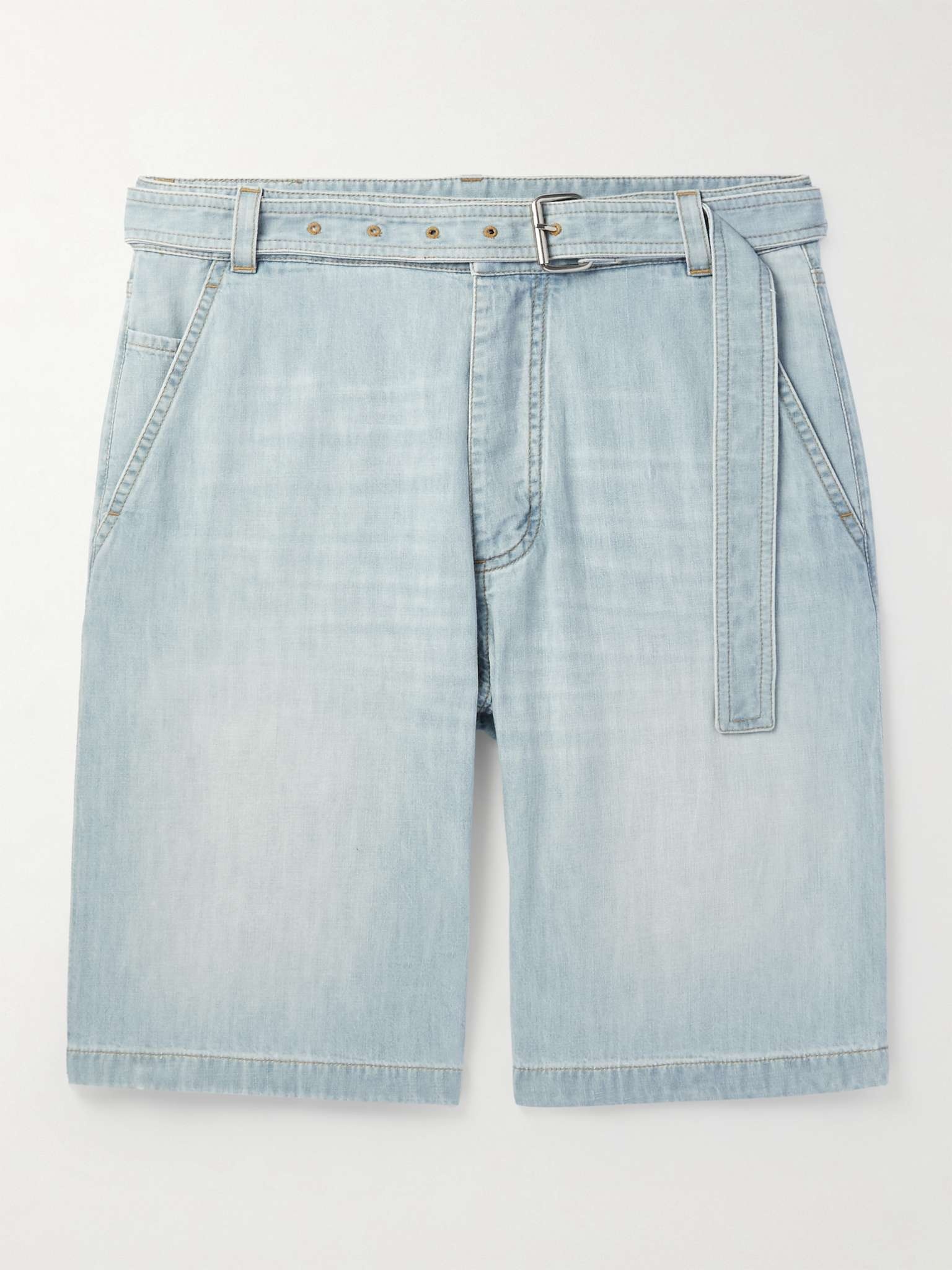 Straight-Leg Belted Denim Shorts - 1