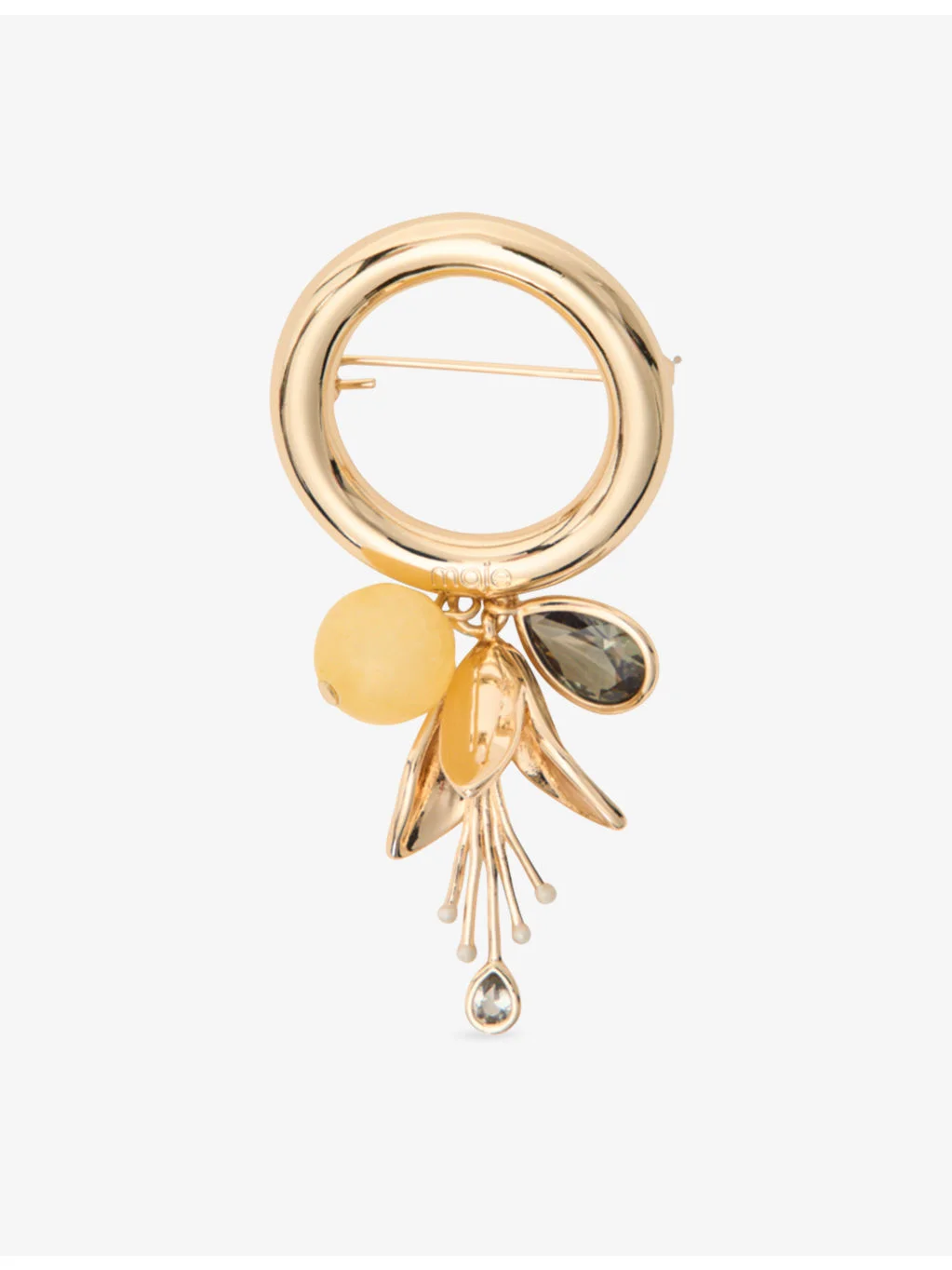 Tulip Round Gold-Toned Brass Brooch - 1
