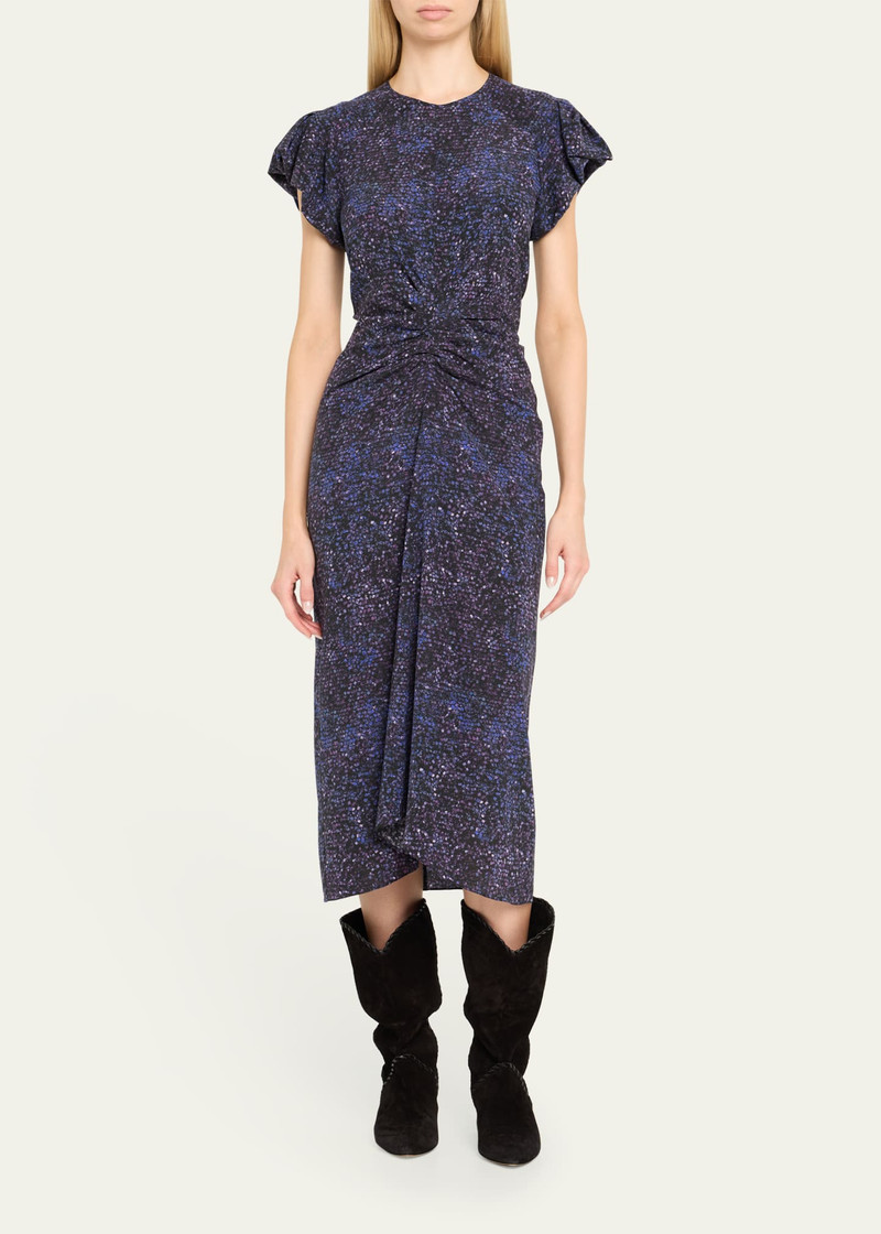 Isabel Marant Terena Mosaic Stretch Silk Puff-Sleeve Midi Dress outlook