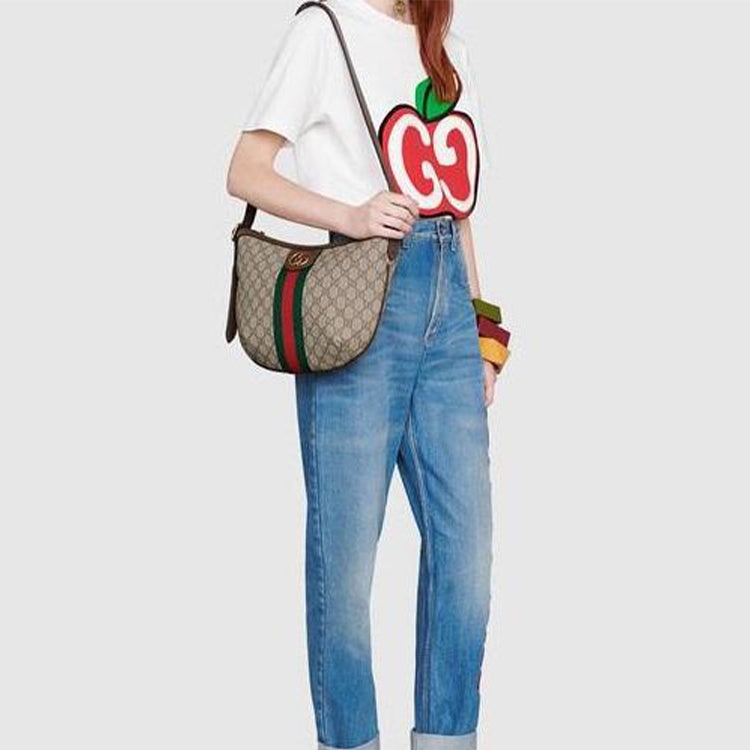 (WMNS) Gucci Ophidia Logo Stripe Webbing Canvas Shoulder Messenger Bag Small / Brown 598125-9IK3T-87 - 11