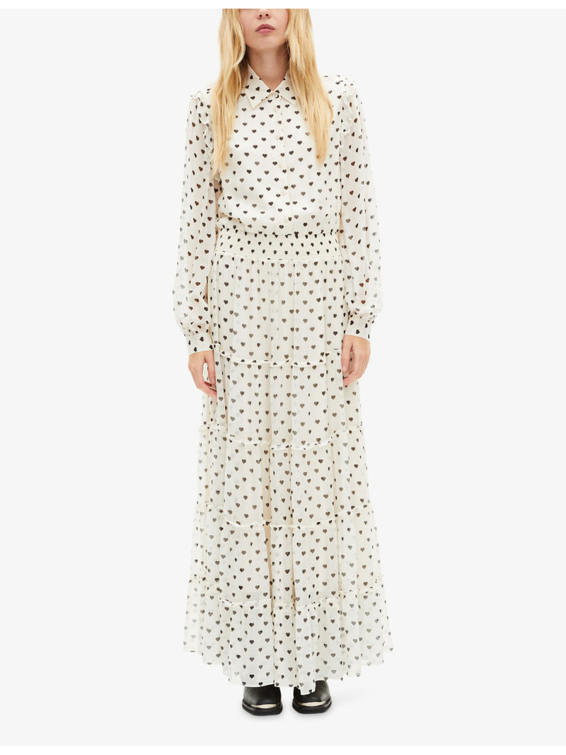 The Kooples Heart-Print Tiered-Hem Woven Maxi Dress outlook