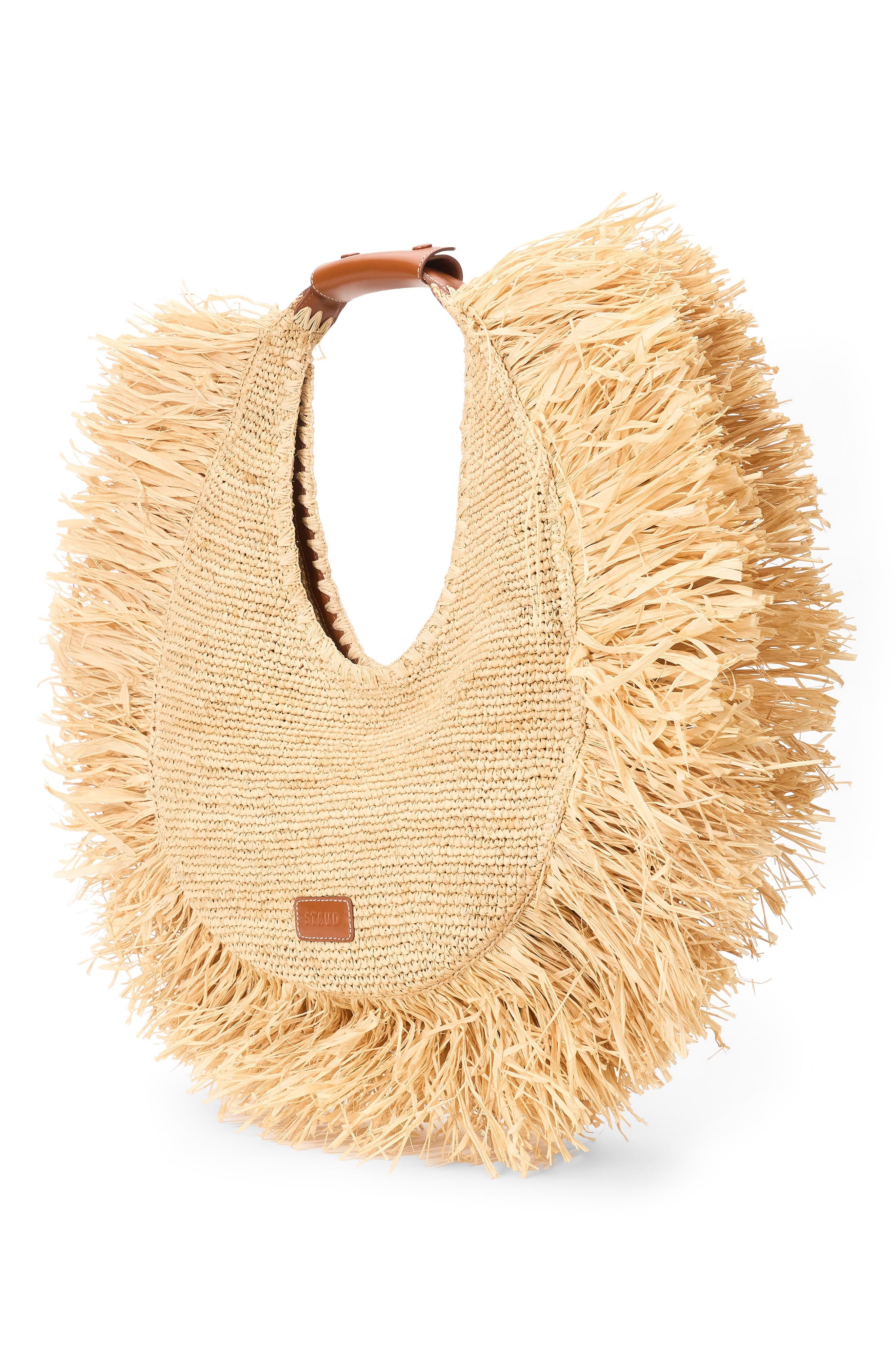 STAUD Large Moon Fringe Raffia Top Handle Tote in Natural Fringe at Nordstrom - 3