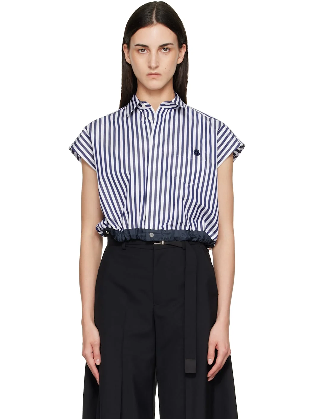 Navy & White Cotton Poplin Shirt - 1