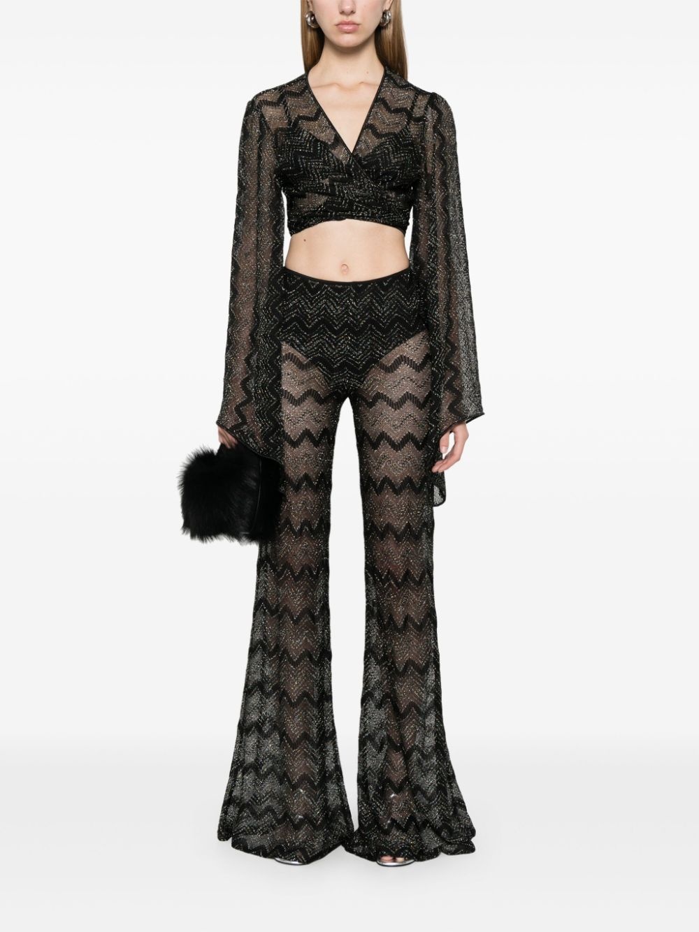 crochet-knit flared trousers - 2
