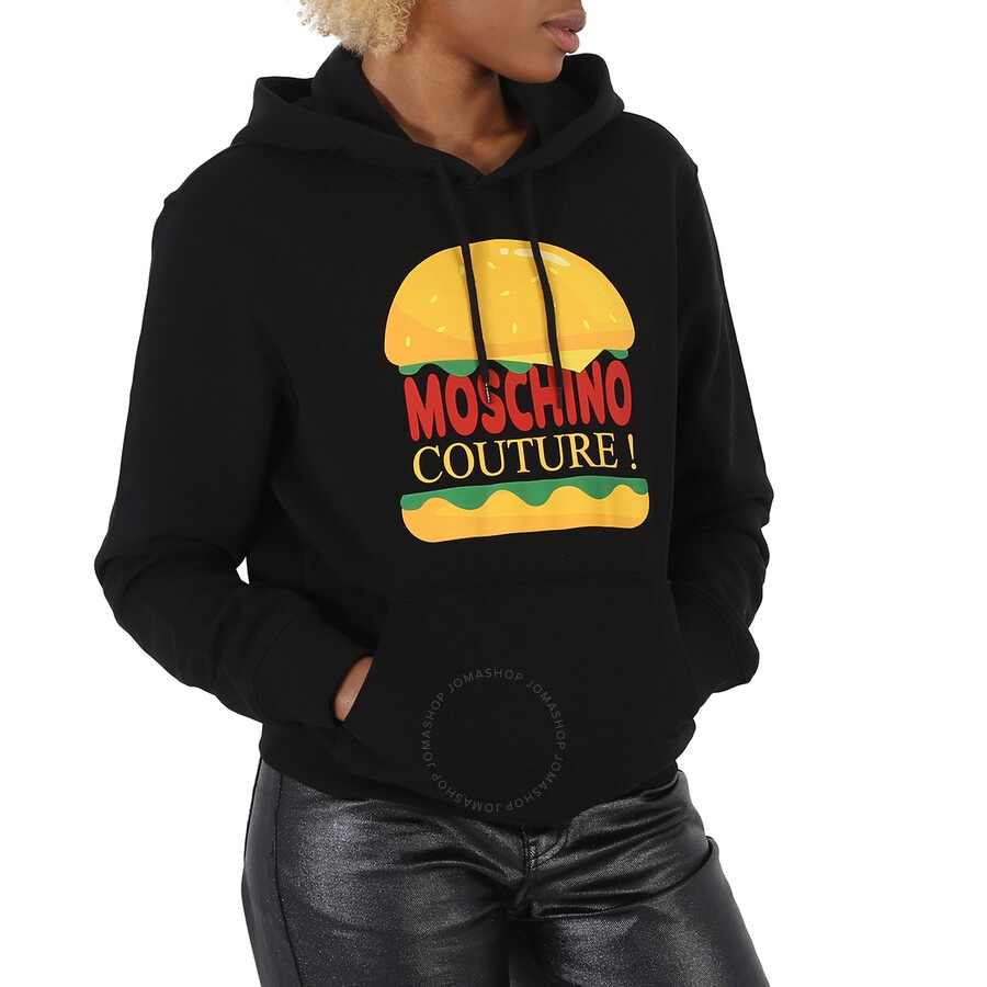 Moschino Black Cotton Burger Logo Print Hoodie - 5