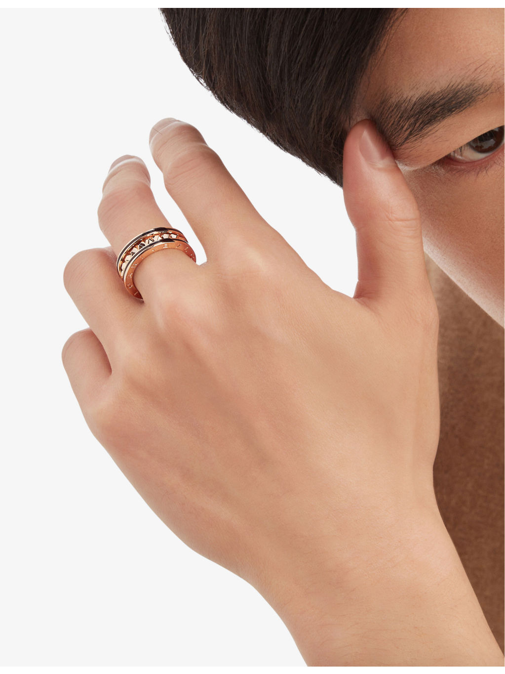 B.zero1 18ct rose-gold and ceramic ring - 7