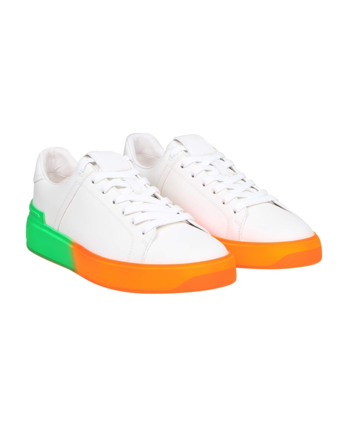 B Court Sneakers In White Leather With Two-tone Sole - 2