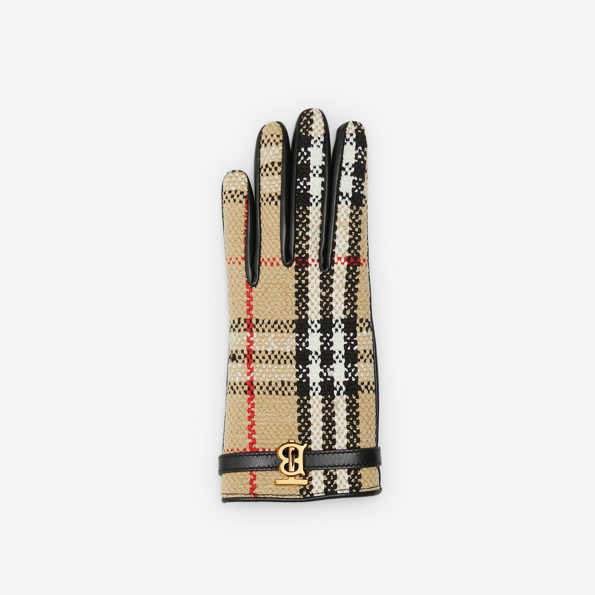Vintage Check Bouclé and Leather Gloves - 2