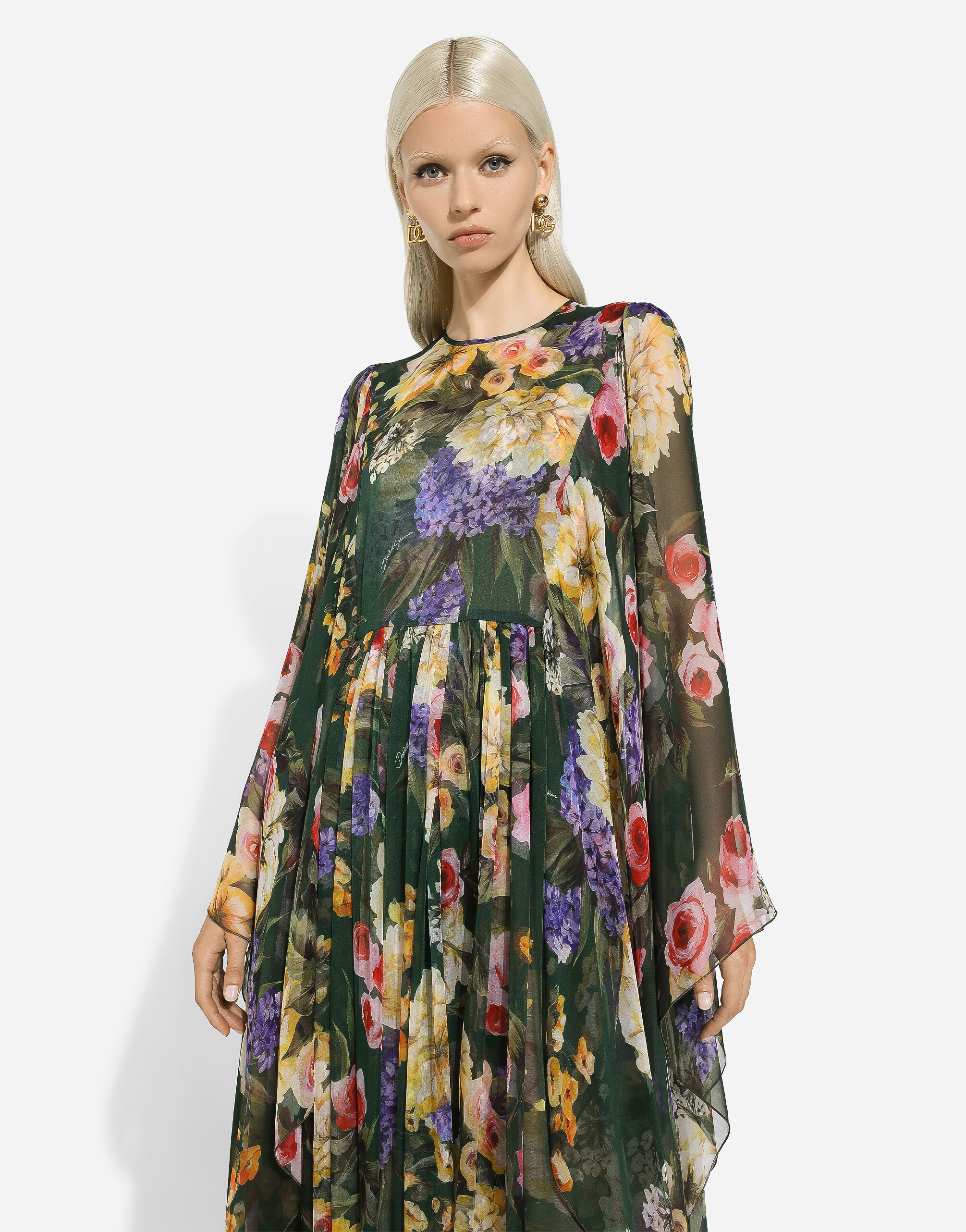 Long garden-print chiffon dress - 4