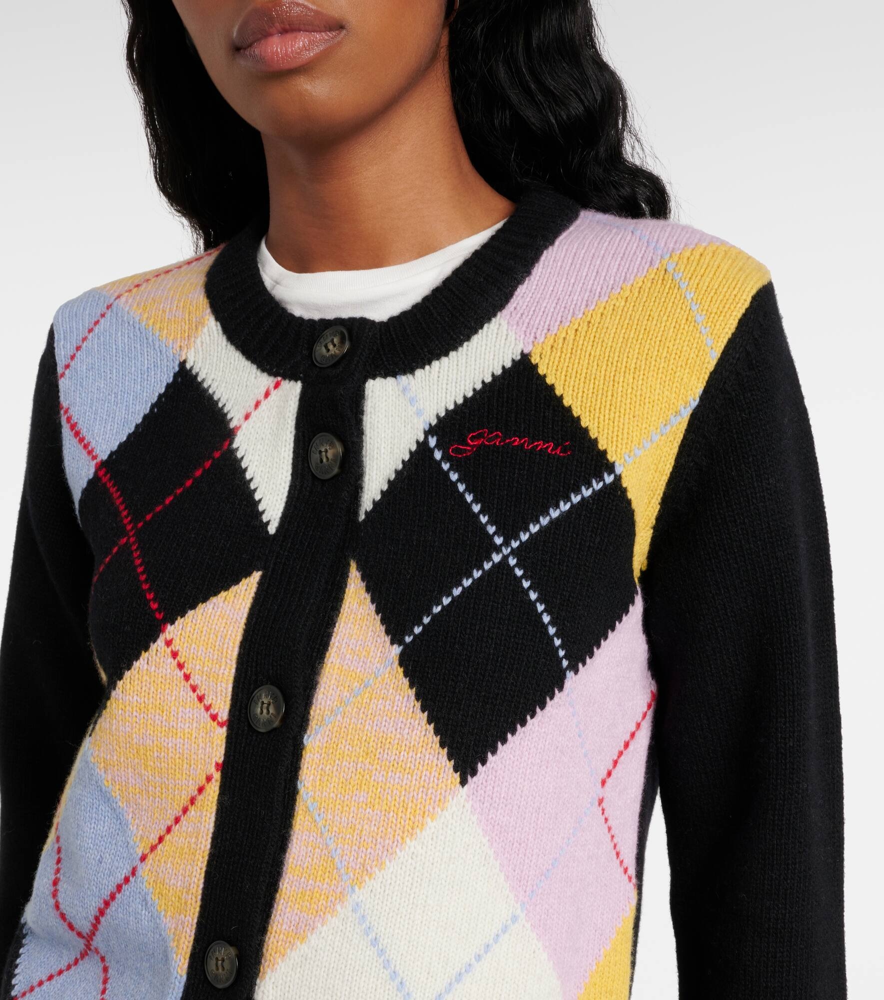 Harlequin argyle wool-blend cardigan - 4