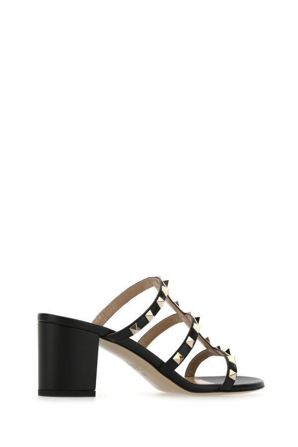 Valentino Garavani Woman Black Leather Rockstud Mules - 3