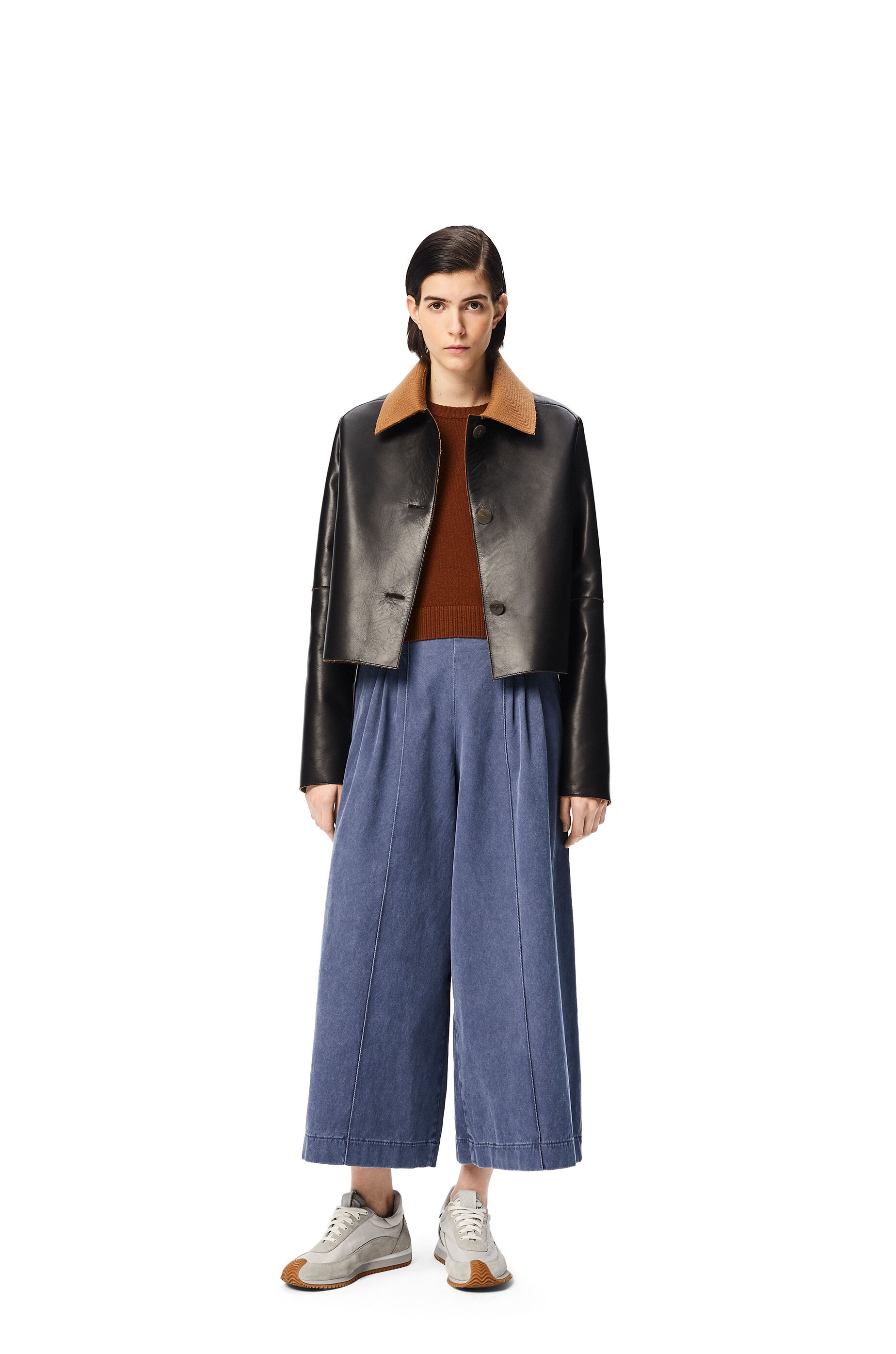 Bonded cropped jacket in nappa and wool - 2