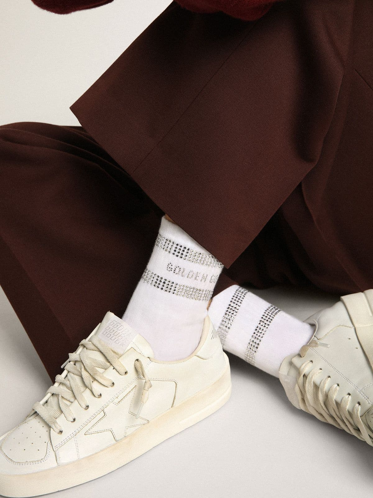 Unisex socks in white cotton with decorative crystals - 3