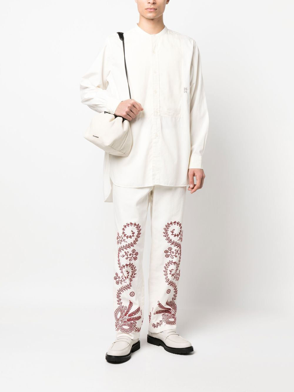logo-embroidered collarless shirt - 2