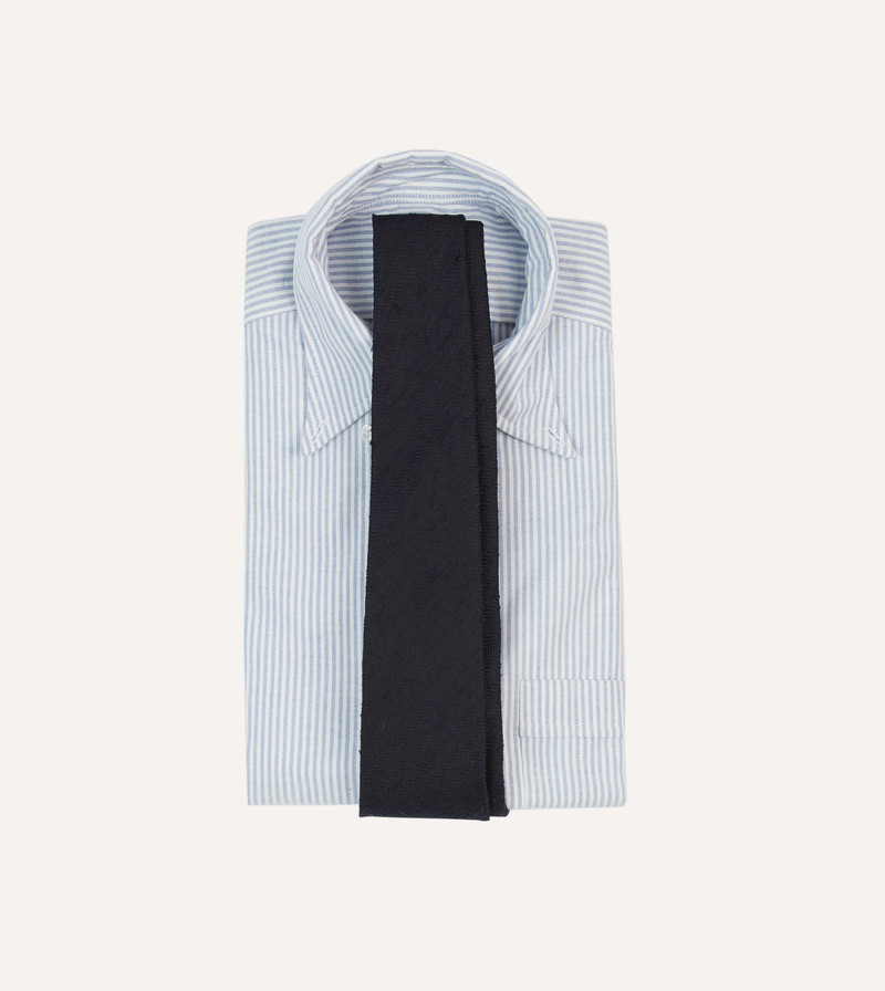 Drake's Navy Herringbone Shantung Silk Tipped Tie outlook