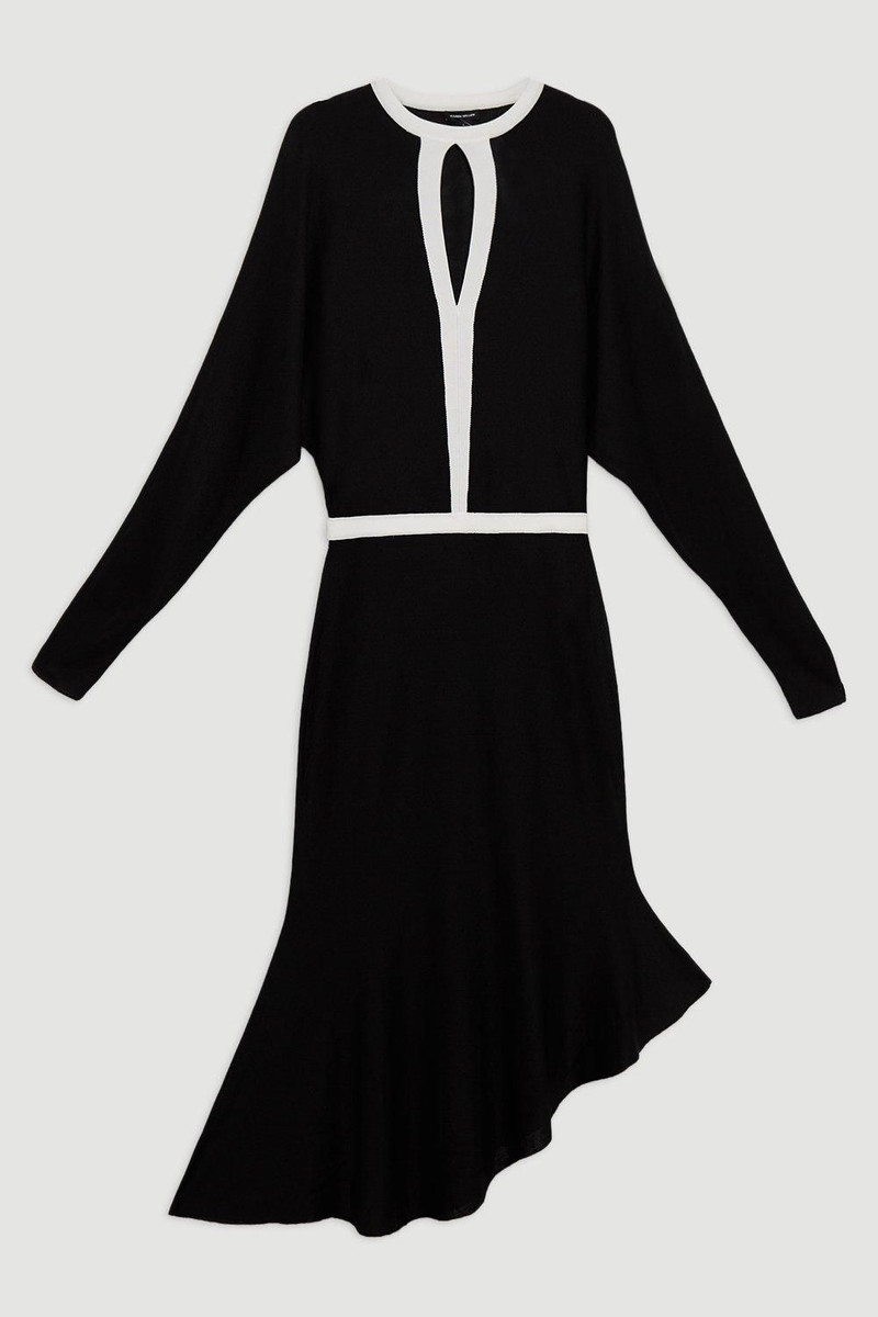 Viscose Blend Slinky Jacquard Asymmetric Knit Midi Dress 4
