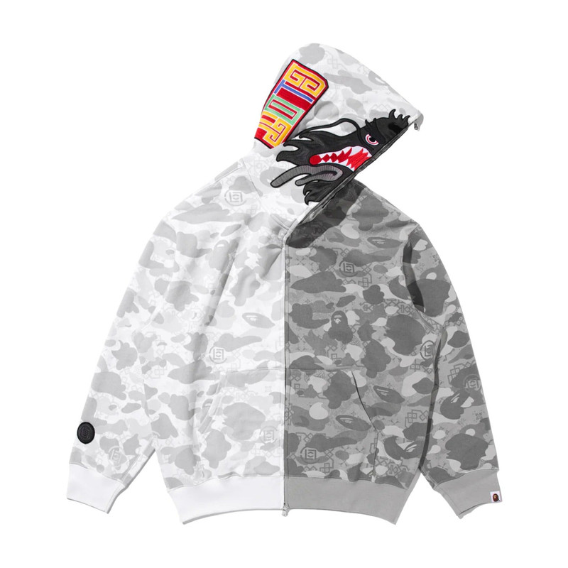 A BATHING APE® BAPE X Clot Camo Split Shark Relaxed Fit Full Zip Hoodie 'White' 0ZXSWM917151P-WHT outlook