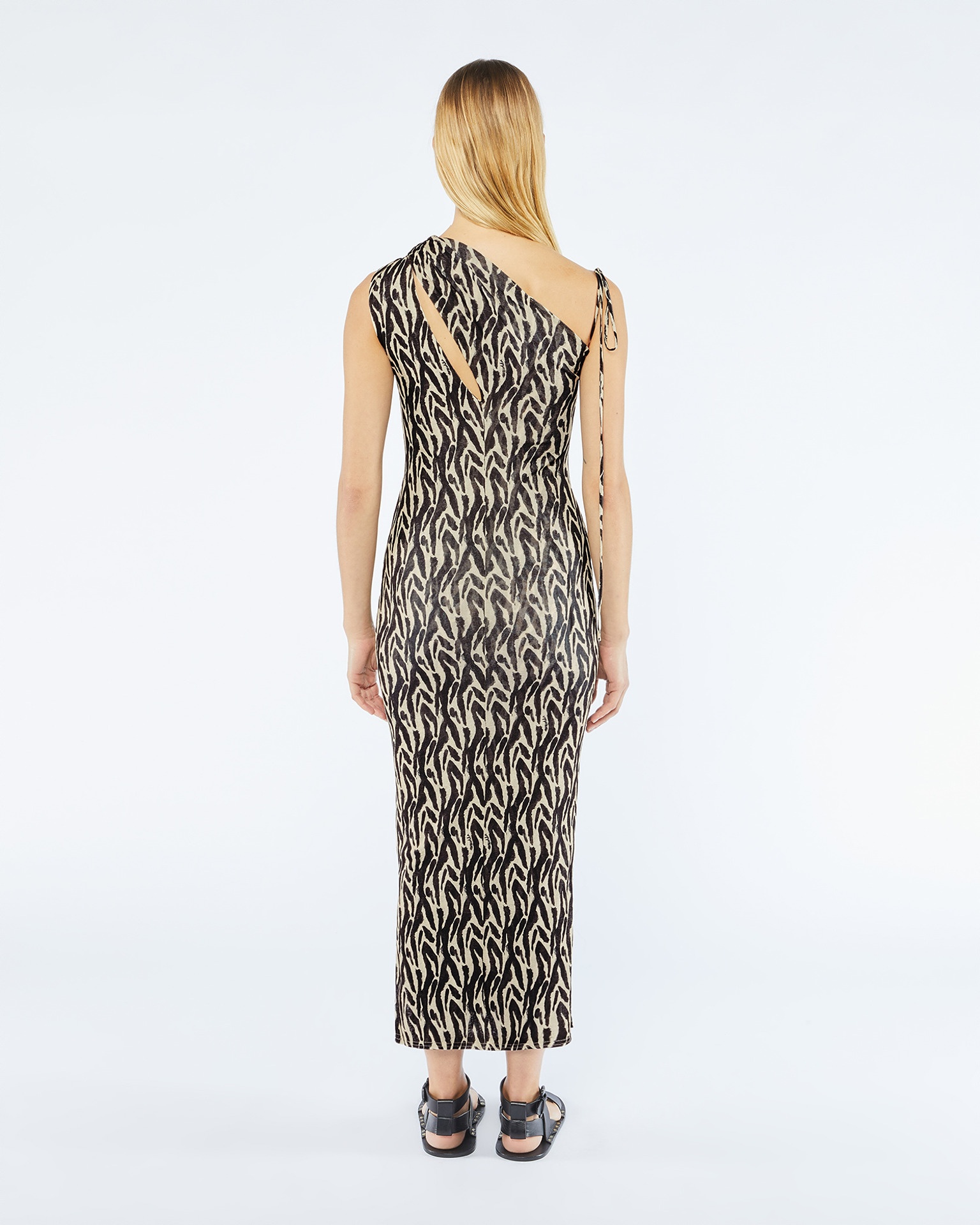 CAMILLE - Printed mesh-jersey midi dress - Caramel - 4