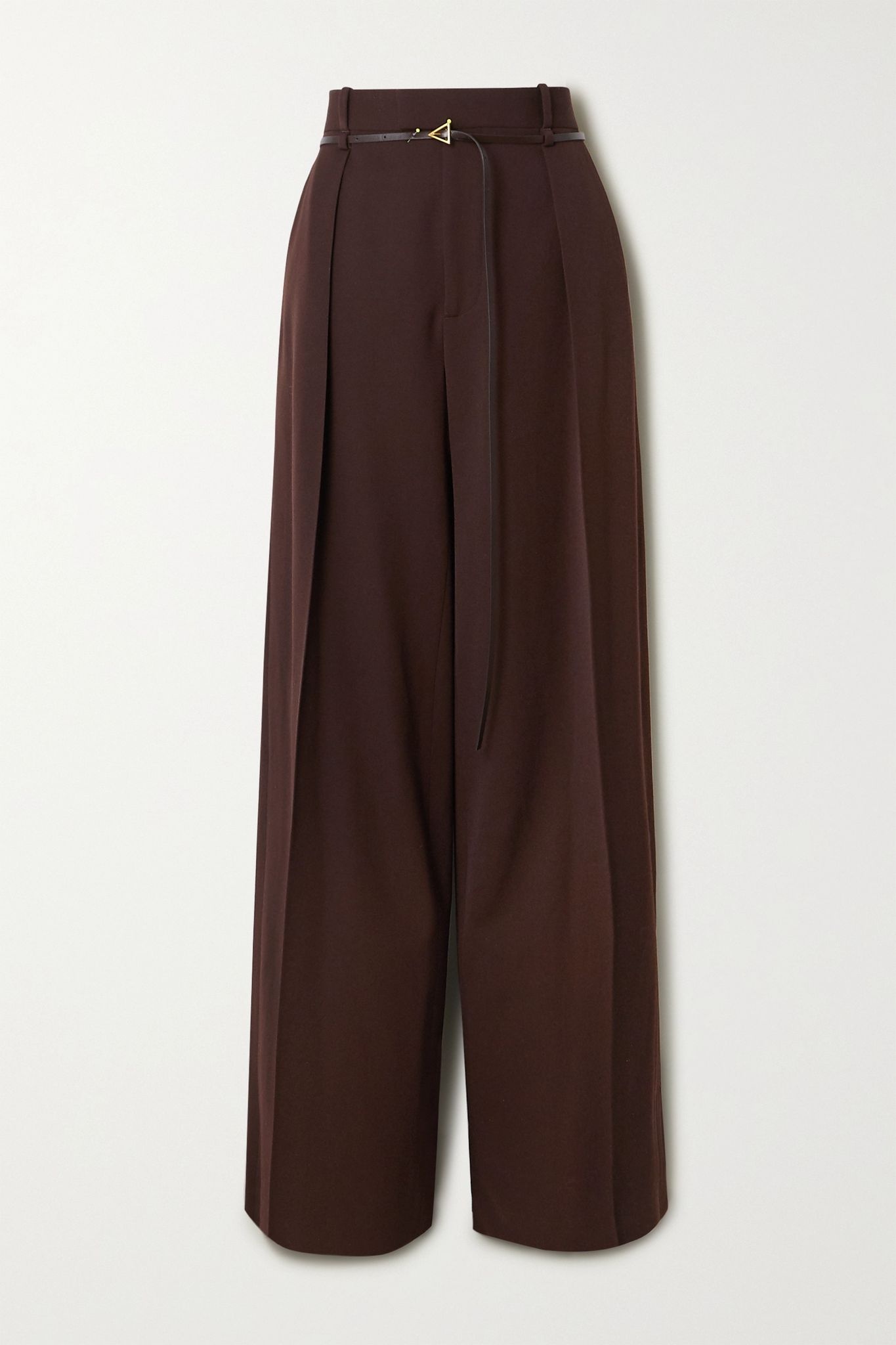 Belted pleated wool-twill wide-leg pants  - 1