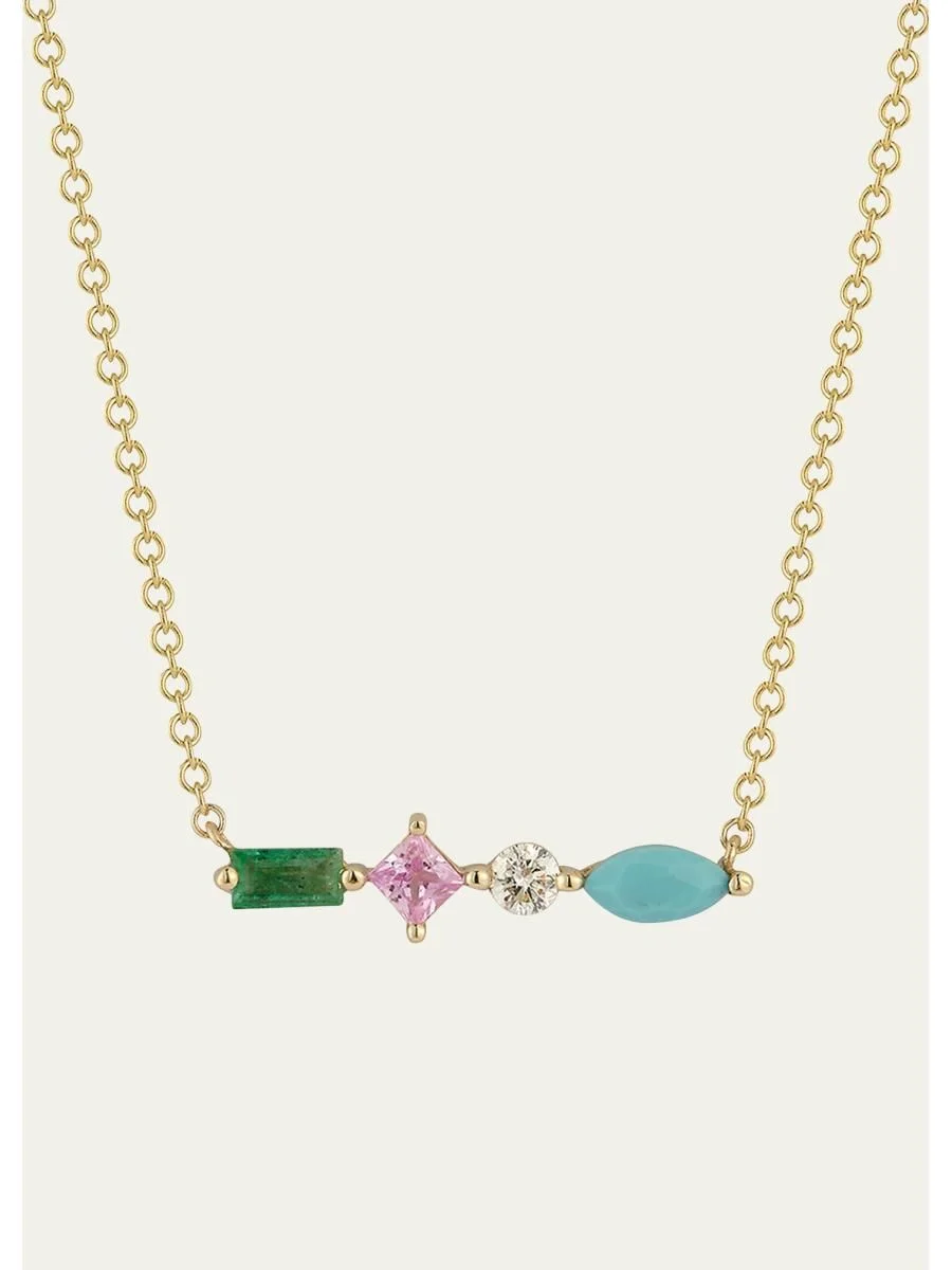 14K Gold Emerald, Sapphire, & Diamond Treasure Necklace - 1