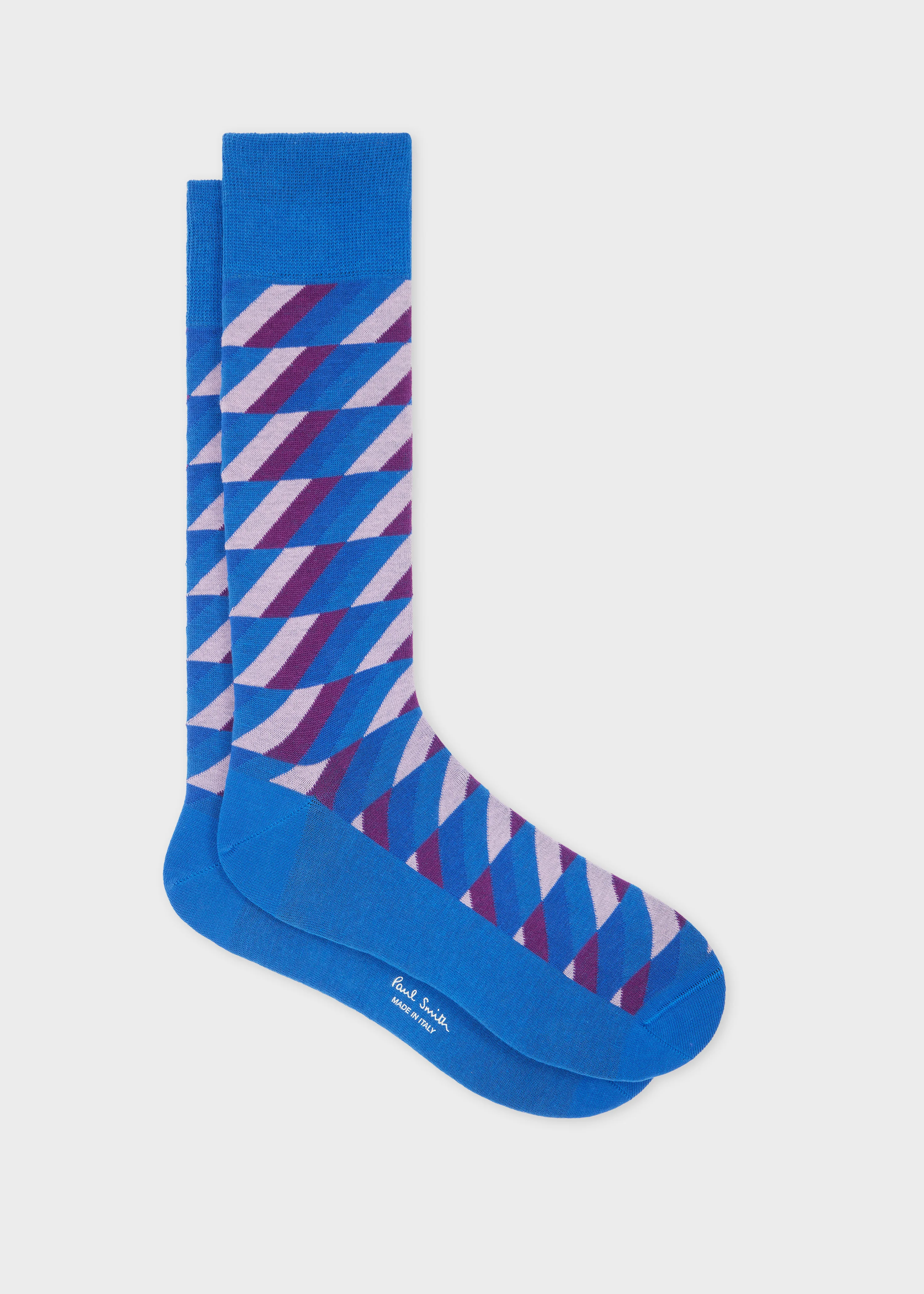 Blue and Purple Zig Zag Cotton-Blend Socks - 1