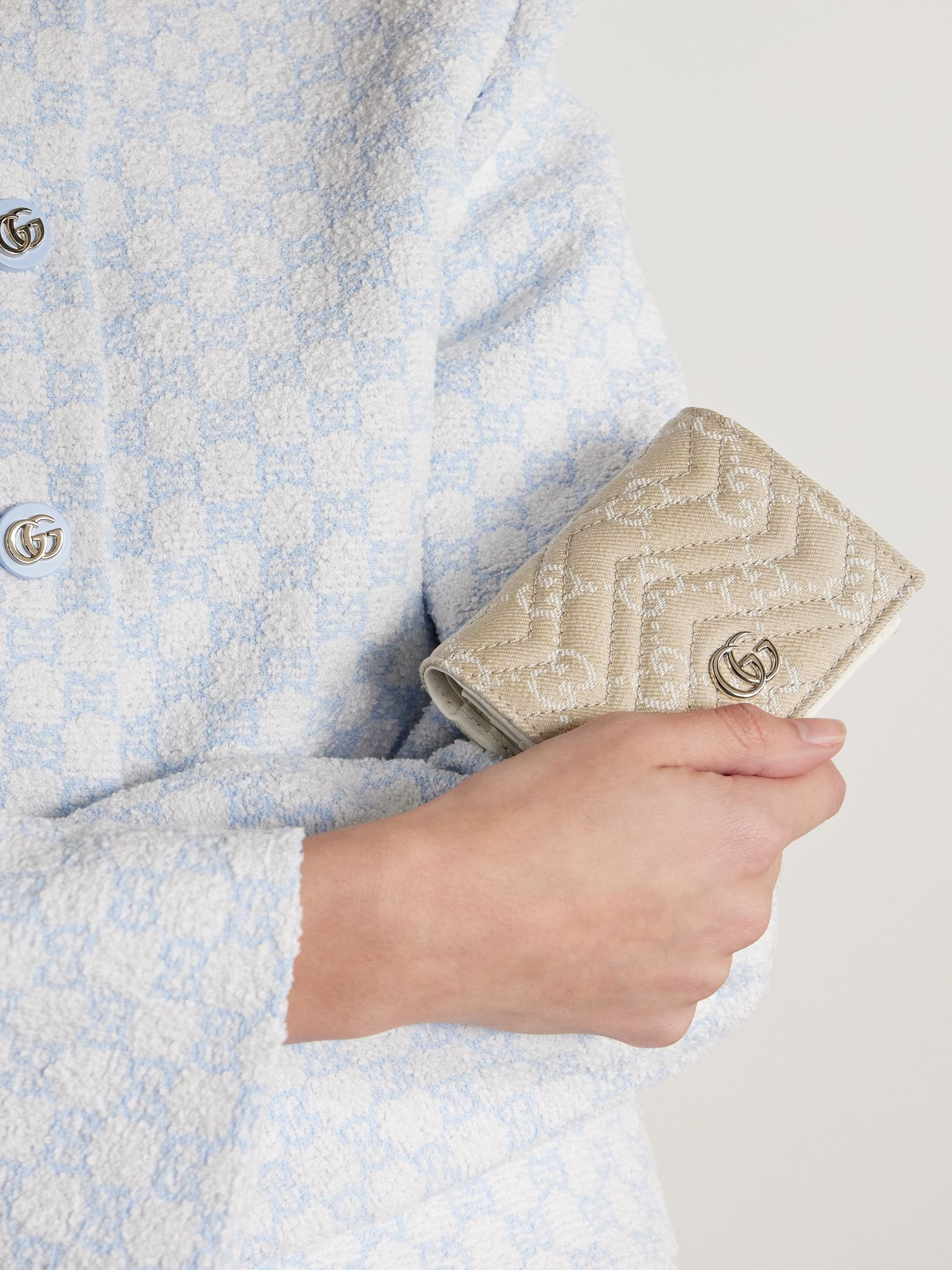 GG Marmont quilted canvas-jacquard and leather wallet Cream - 2