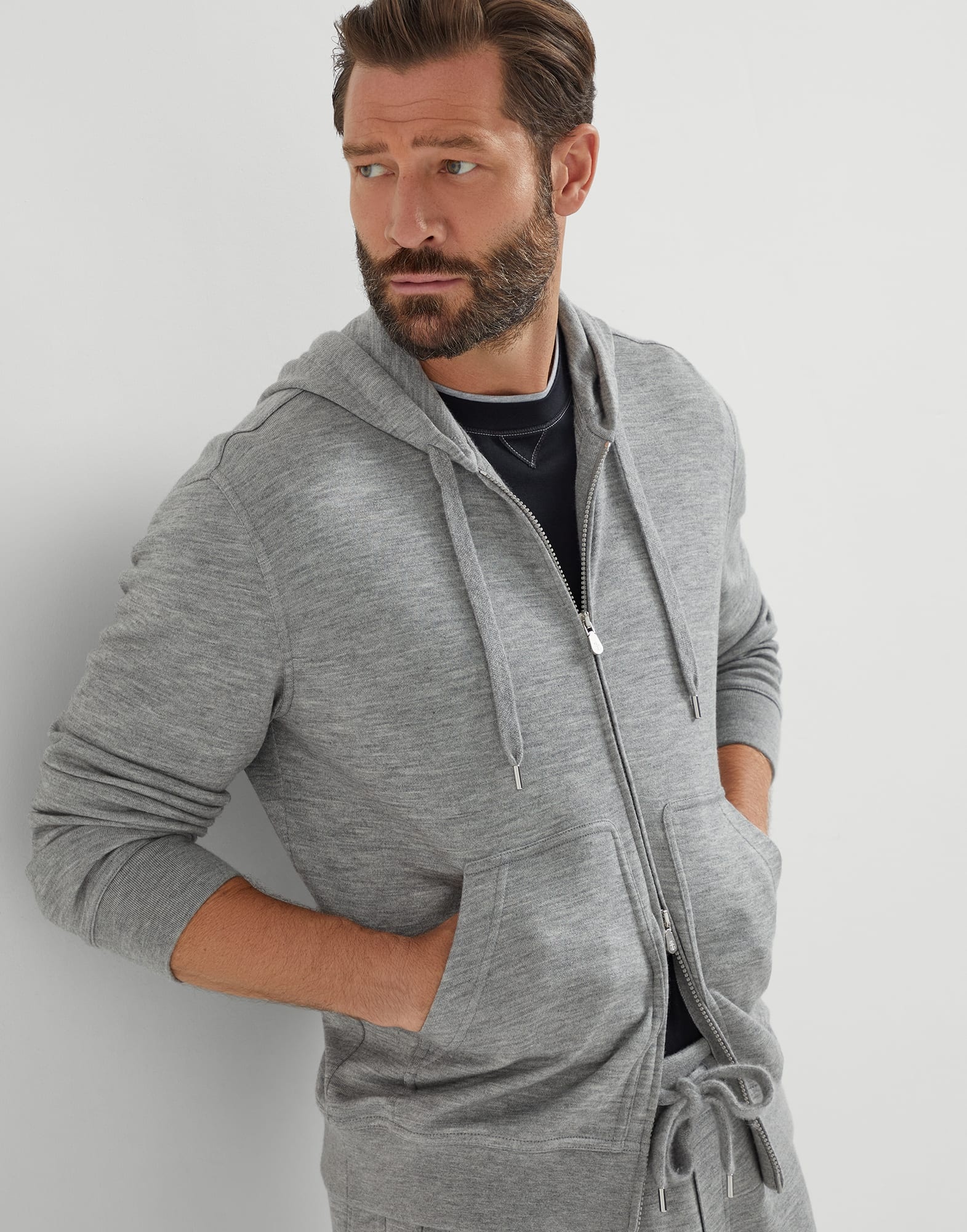 Cashmere and silk French terry hooded sweatshirt with zipper - 4