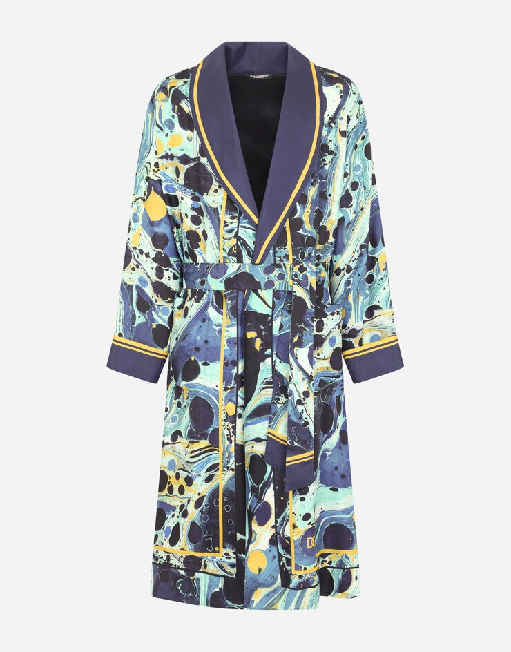 Silk robe with blue marbled print - 1