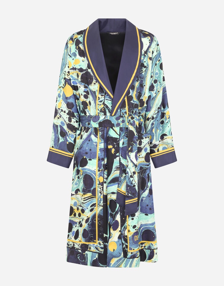 Silk robe with blue marbled print - 3