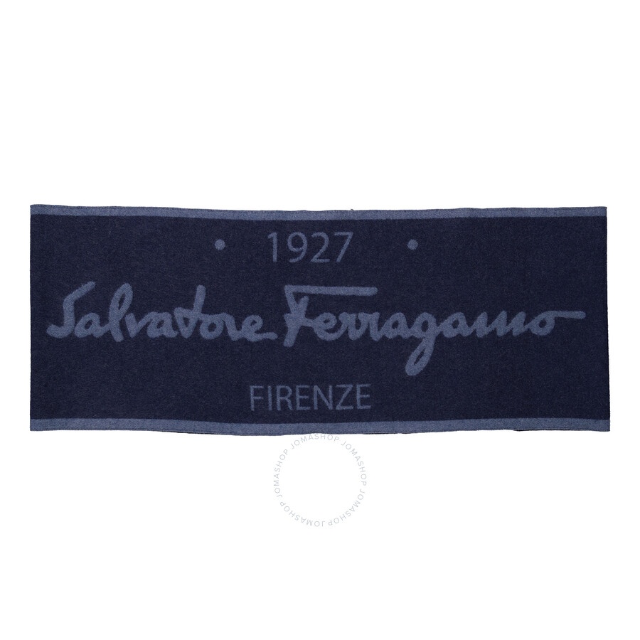 Salvatore Ferragamo Blue Marine Macro Signature Cashmere And Wool Scarf - 4